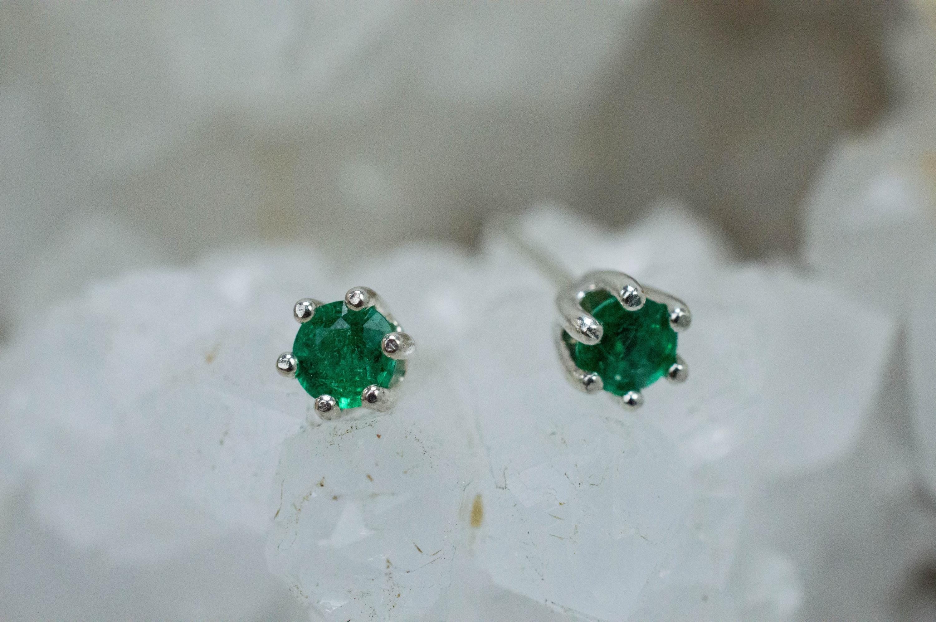 Emerald Earrings; Natural Zambia Emeralds; 0.410cts - Mark Oliver Gems