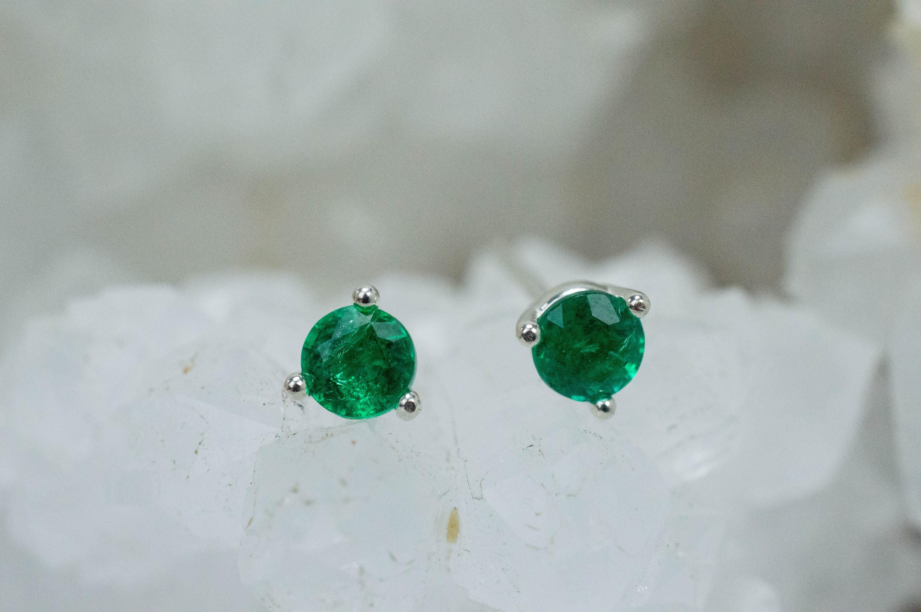 Emerald Earrings; Natural Zambia Emeralds; 0.590cts - Mark Oliver Gems