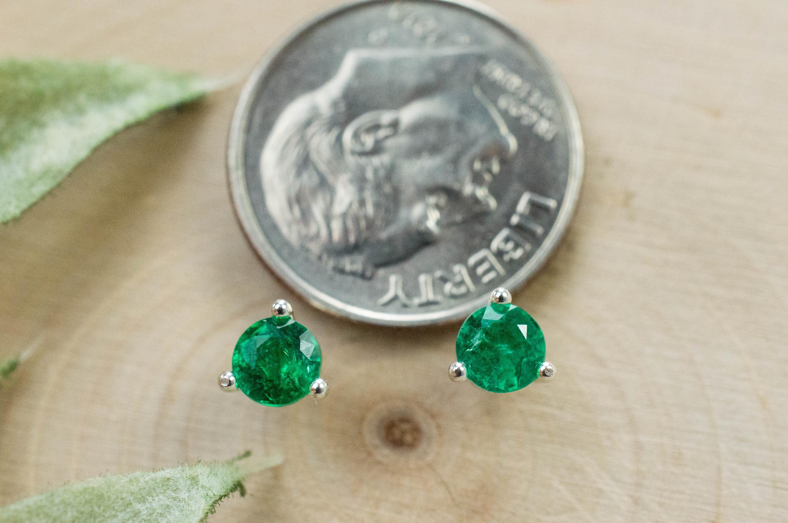 Emerald Earrings; Natural Zambia Emeralds; 0.590cts - Mark Oliver Gems