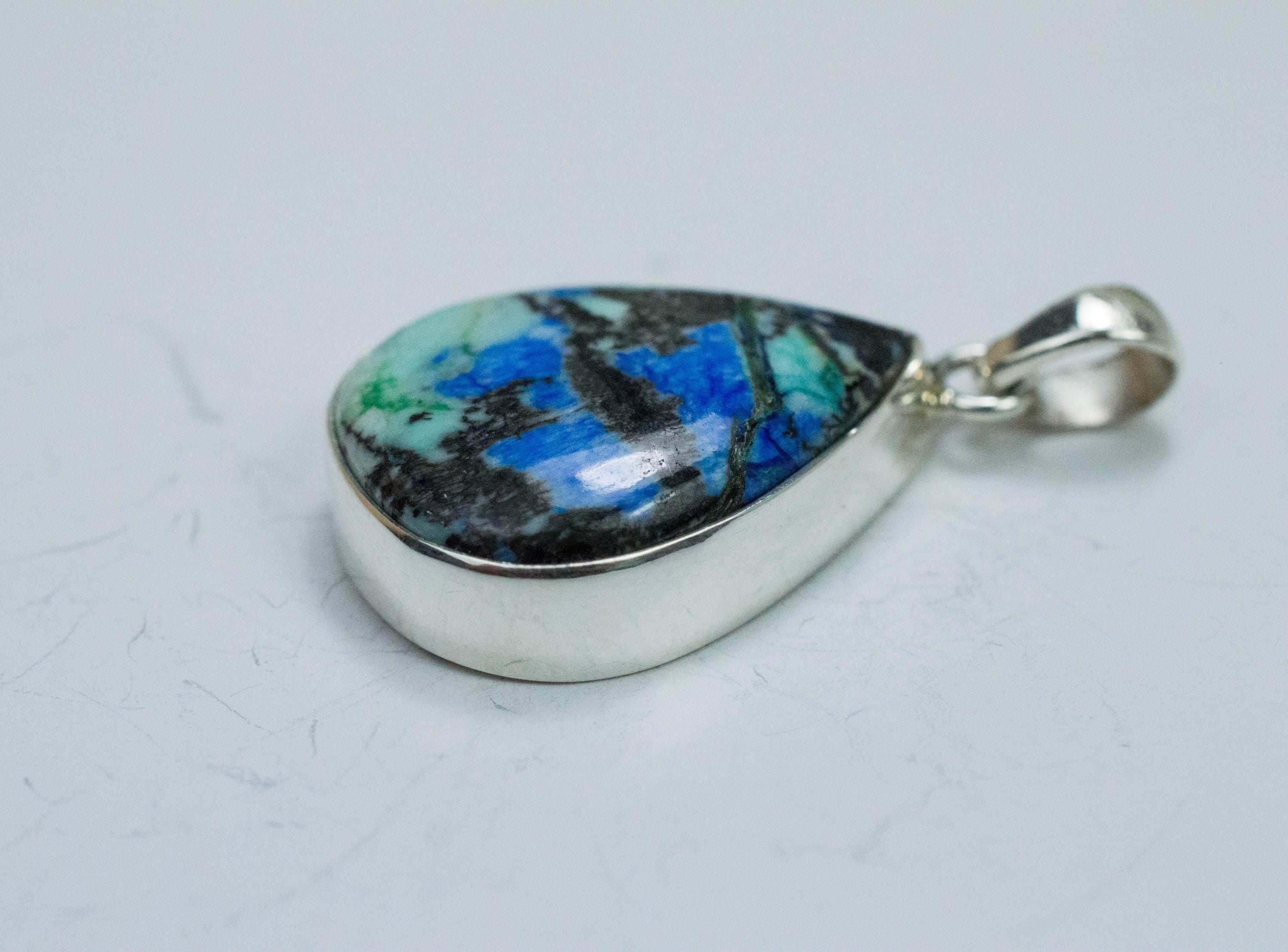 Azurite Turquoise Pendant, Natural Untreated Peru Turquoise and Azurite; 22x17mm - Mark Oliver Gems