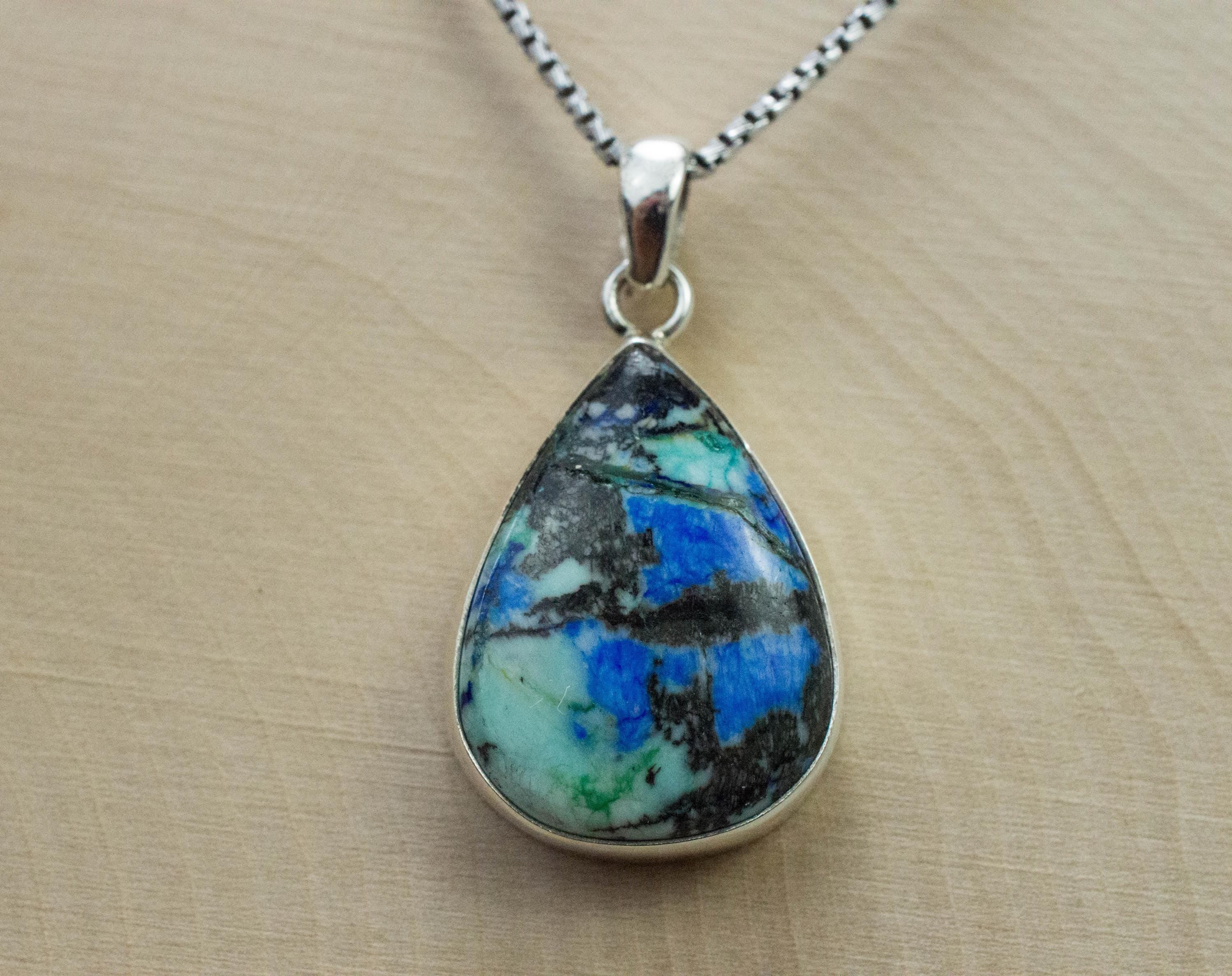 Azurite Turquoise Pendant, Natural Untreated Peru Turquoise and Azurite; 22x17mm - Mark Oliver Gems