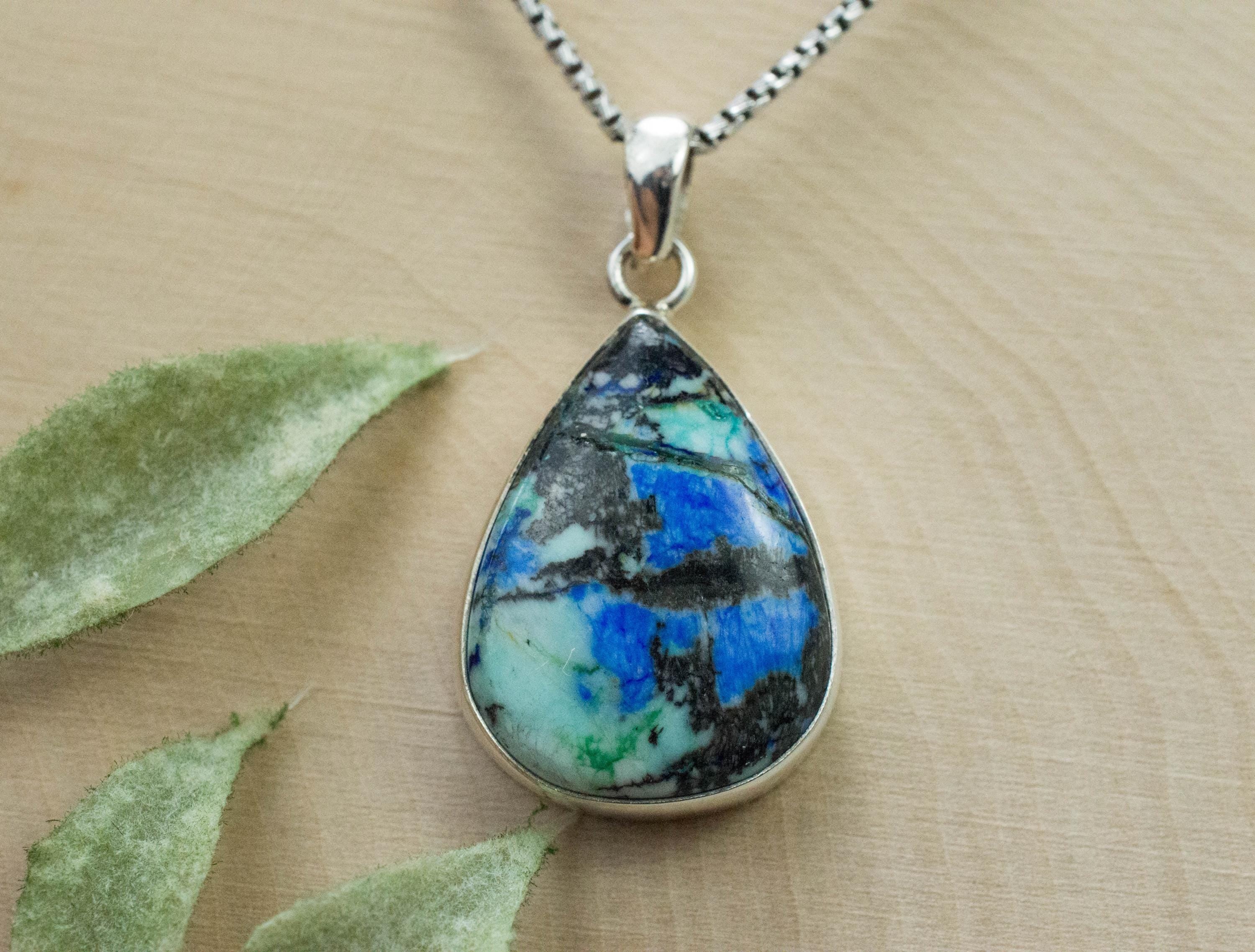 Azurite Turquoise Pendant, Natural Untreated Peru Turquoise and Azurite; 22x17mm - Mark Oliver Gems