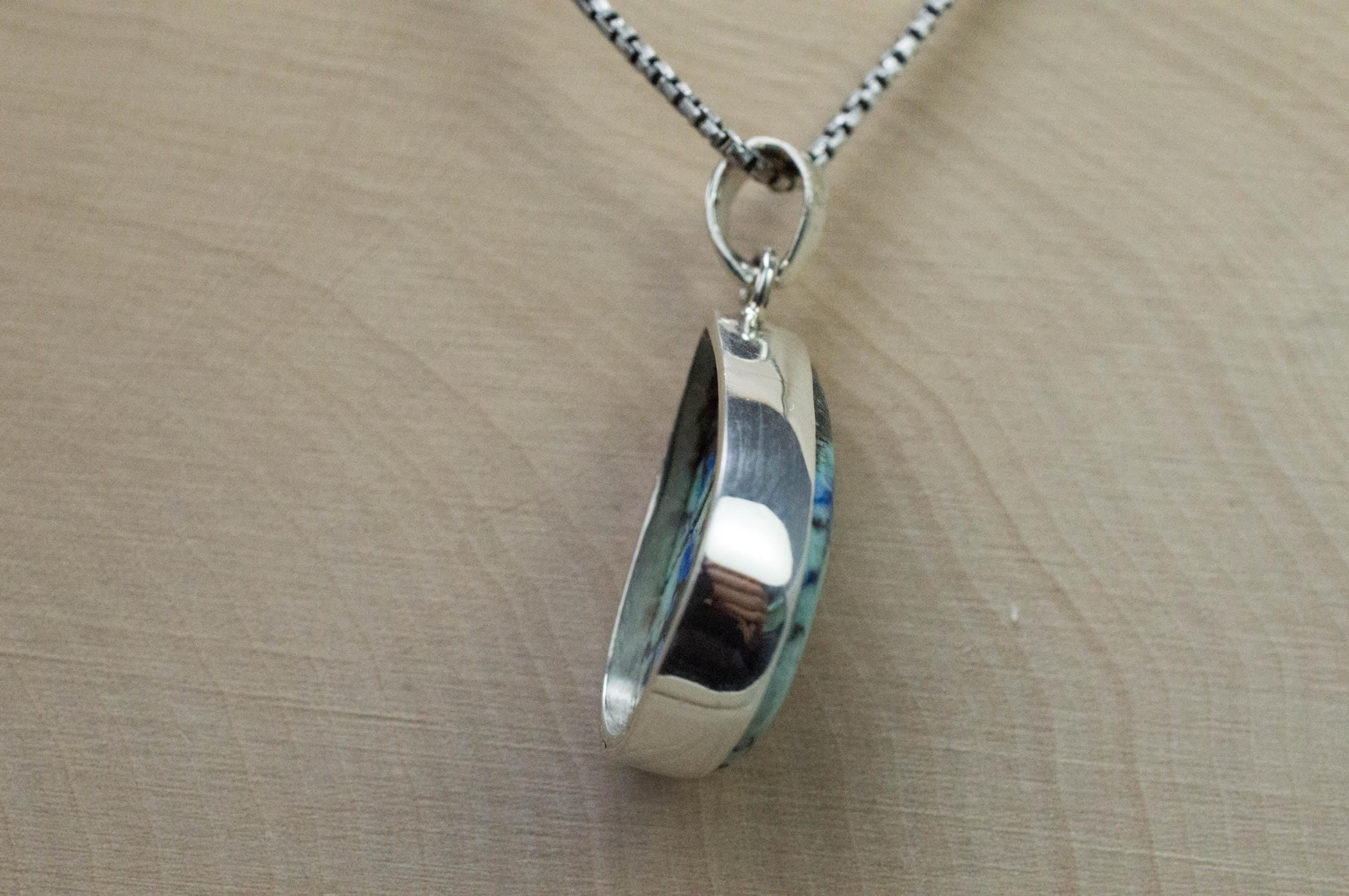 Azurite Turquoise Pendant, Natural Untreated Peru Turquoise and Azurite; 22x17mm - Mark Oliver Gems