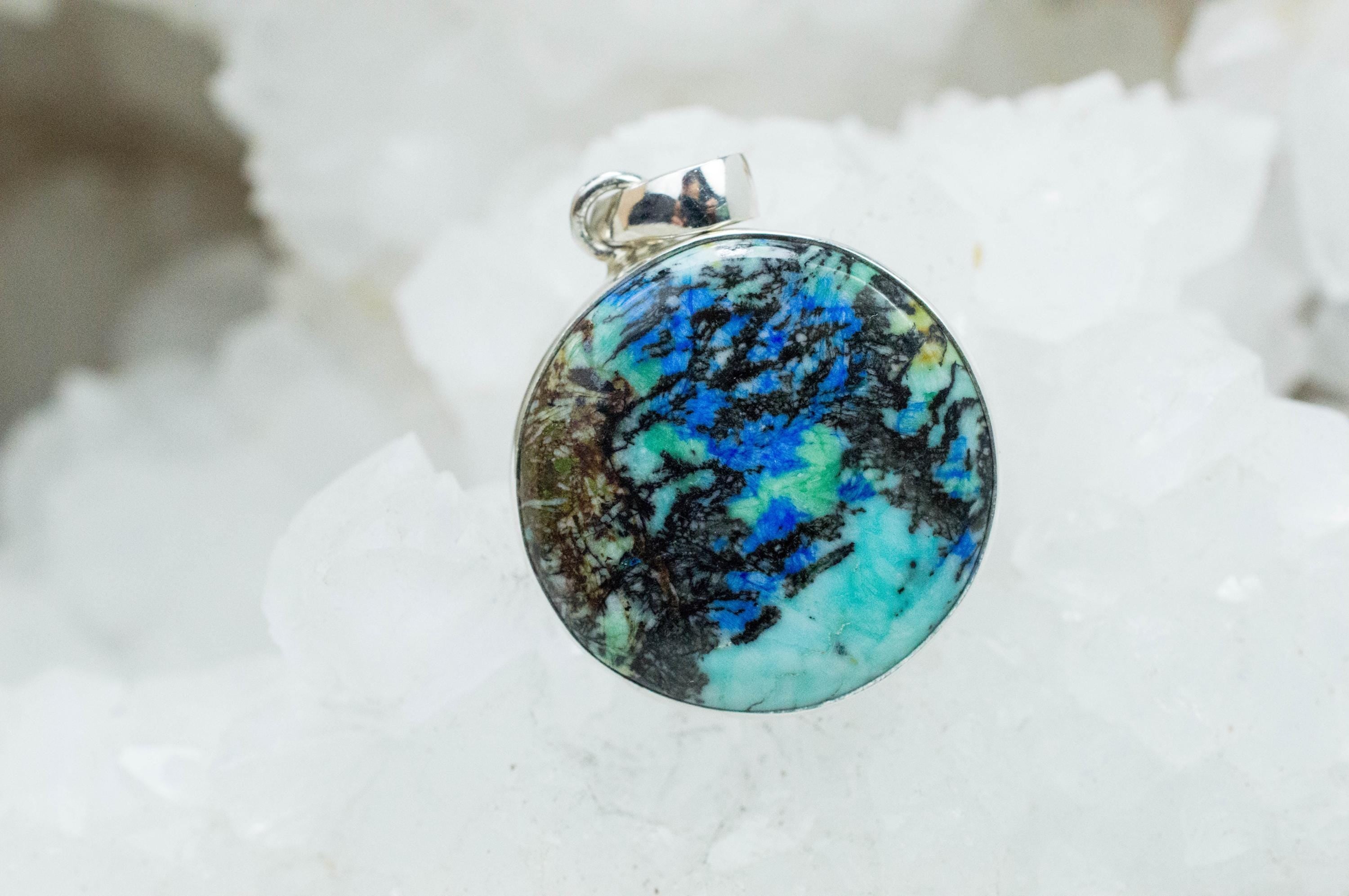 Azurite Turquoise Pendant, Natural Untreated Peru Turquoise and Azurite; 21mm - Mark Oliver Gems