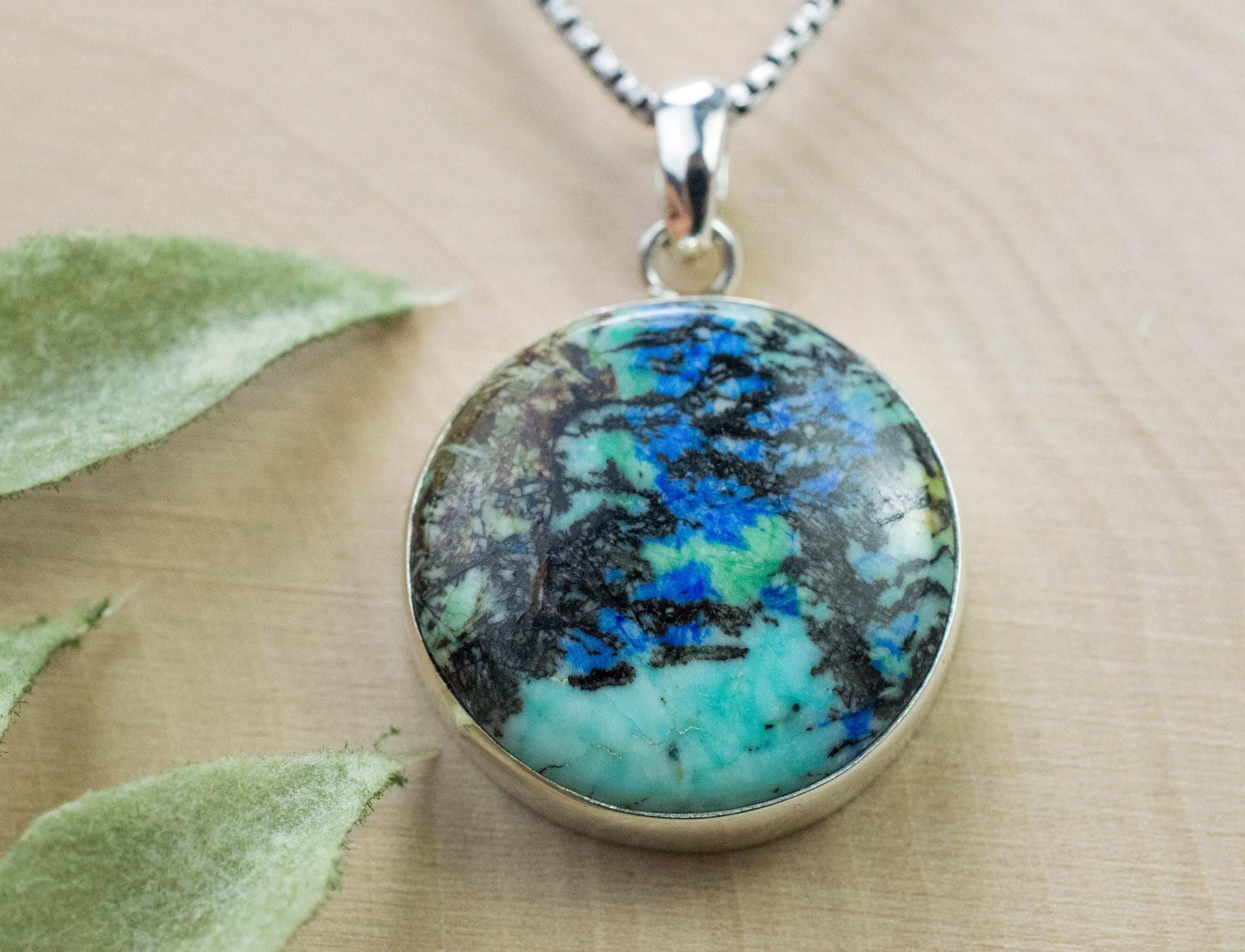 Azurite Turquoise Pendant, Natural Untreated Peru Turquoise and Azurite; 21mm - Mark Oliver Gems