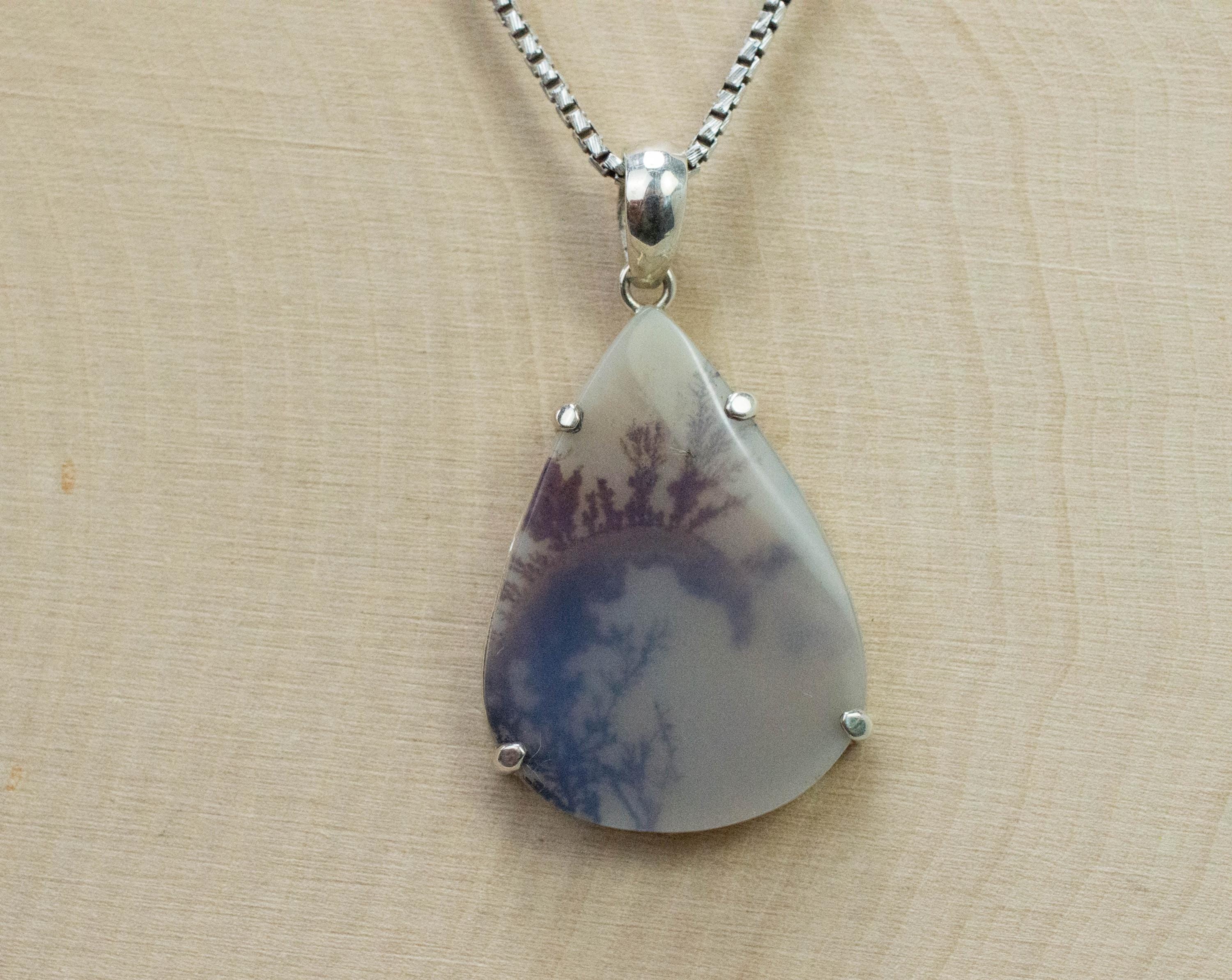 Dendritic Agate Pendant; Natural Untreated India Sanjar Agate; 26x19mm - Mark Oliver Gems