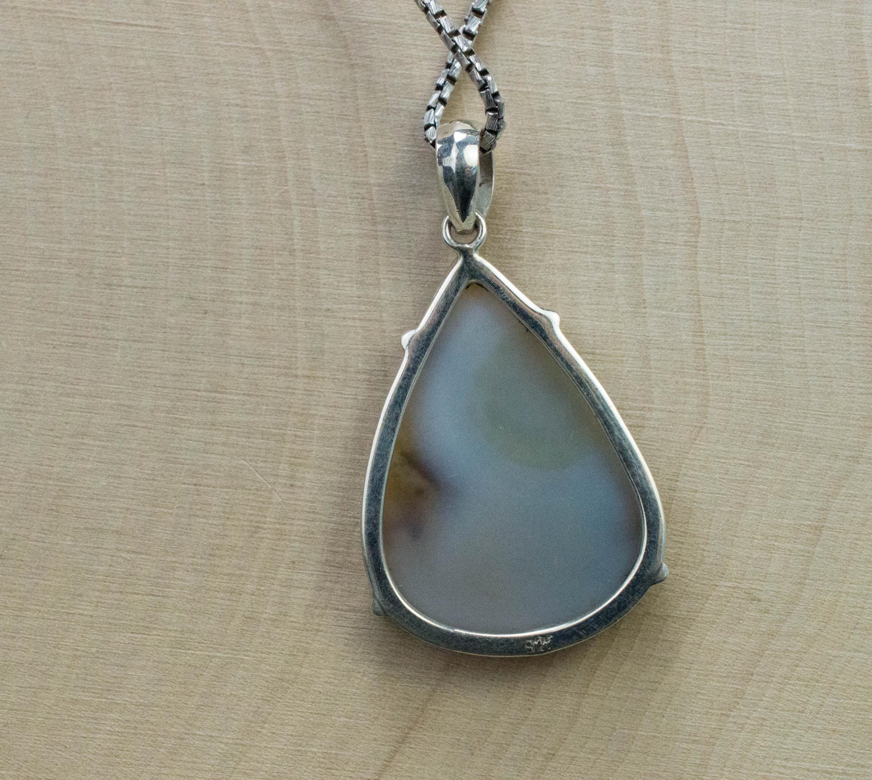 Dendritic Agate Pendant; Natural Untreated India Sanjar Agate; 26x19mm - Mark Oliver Gems