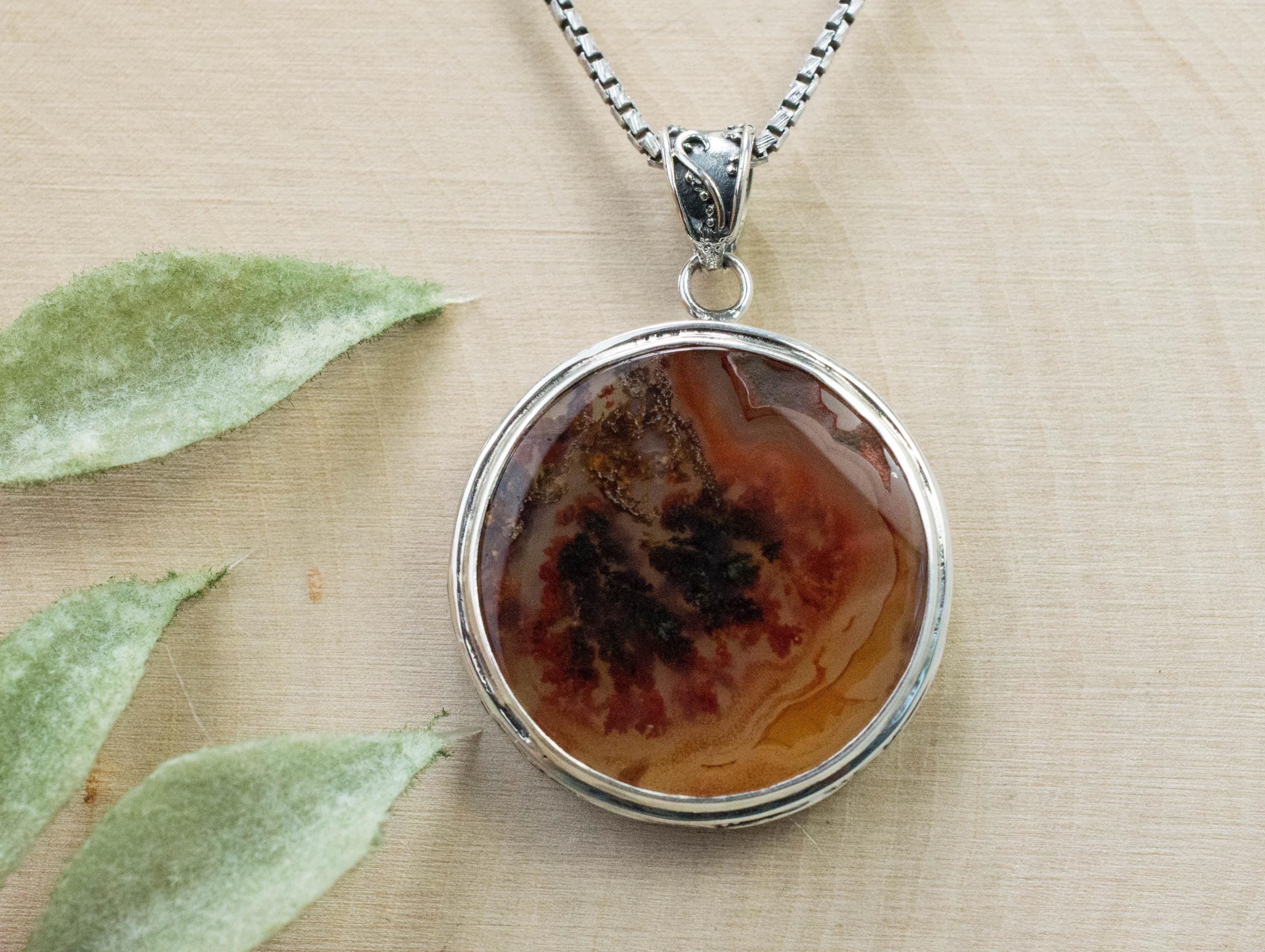 Plume Agate Pendant; Natural Untreated Texas Plume Agate; 24mm - Mark Oliver Gems