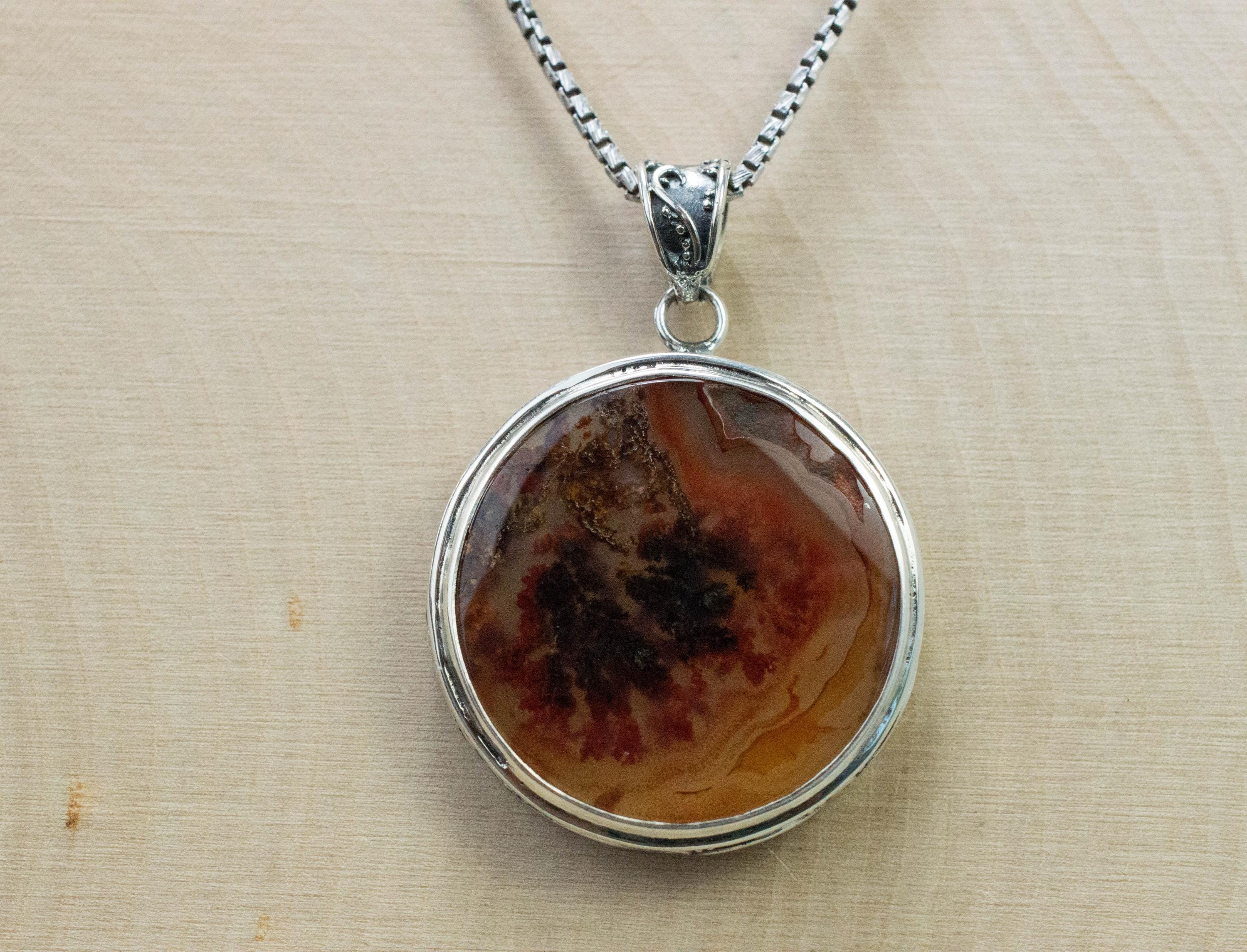 Plume Agate Pendant; Natural Untreated Texas Plume Agate; 24mm - Mark Oliver Gems
