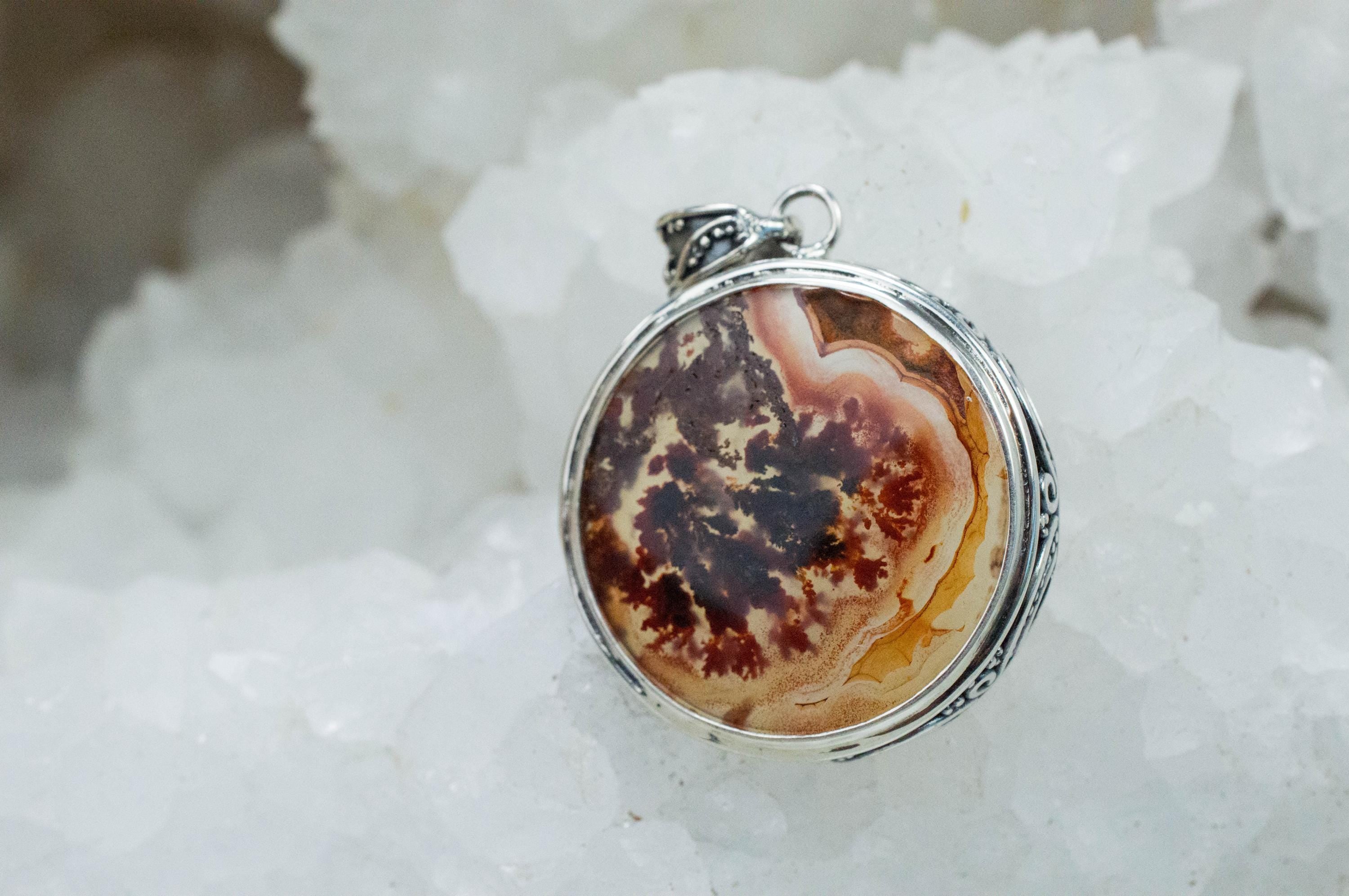Plume Agate Pendant; Natural Untreated Texas Plume Agate; 24mm - Mark Oliver Gems