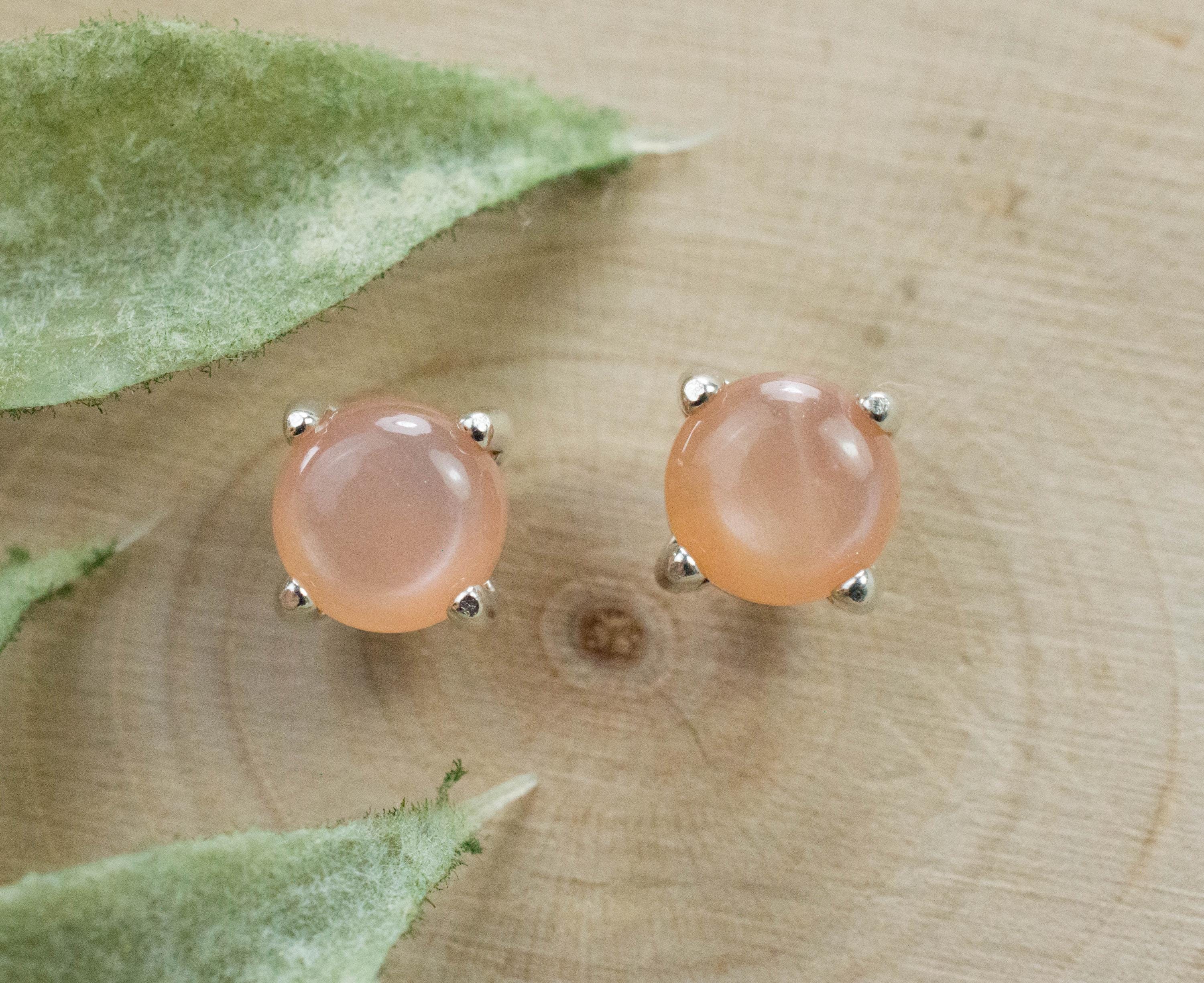 Peach Moonstone Earrings; Natural Untreated Indian Moonstone; 1.670cts - Mark Oliver Gems