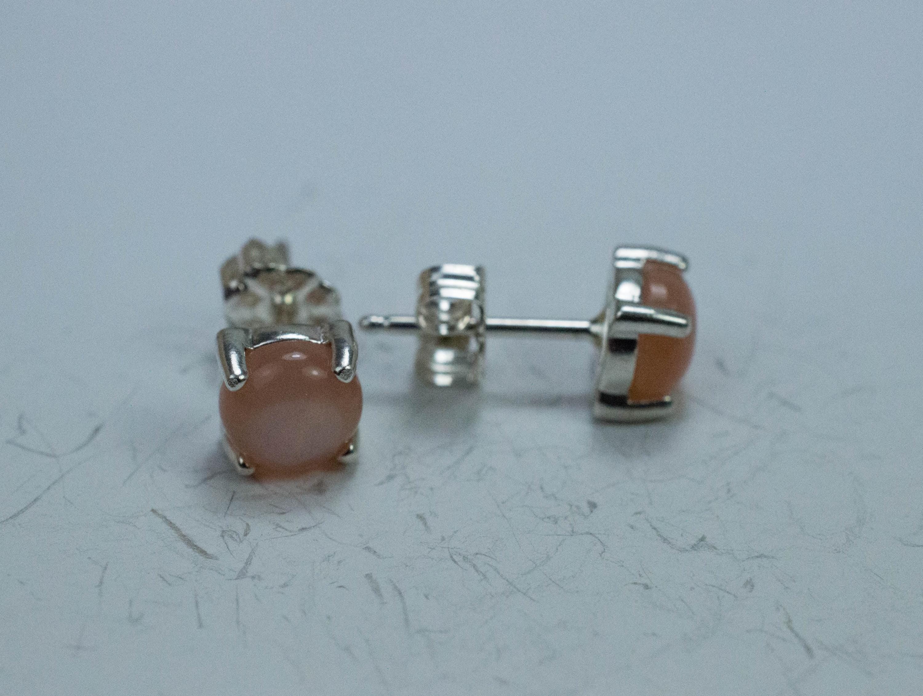 Peach Moonstone Earrings; Natural Untreated Indian Moonstone; 1.670cts - Mark Oliver Gems