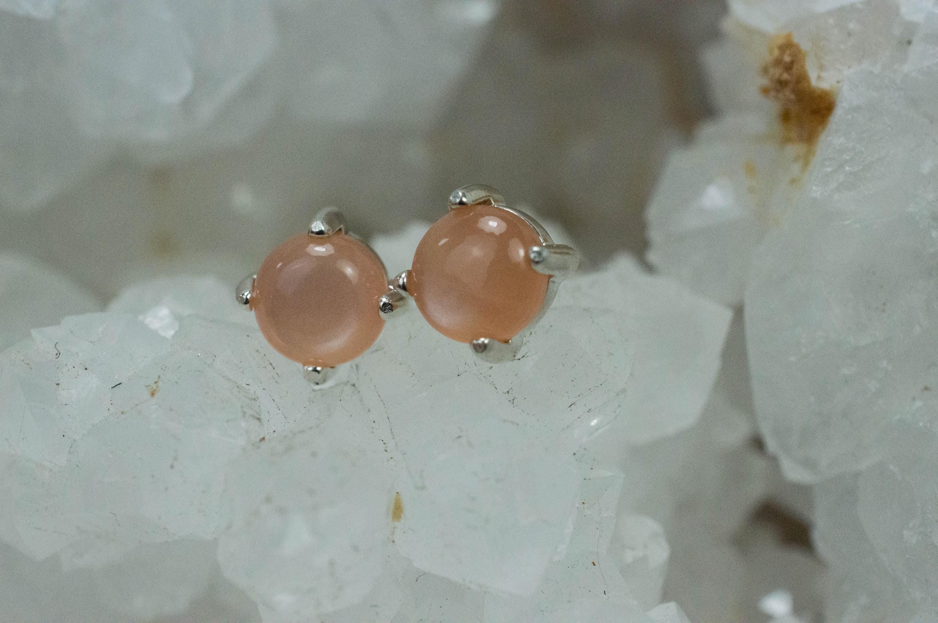 Peach Moonstone Earrings; Natural Untreated Indian Moonstone; 1.670cts - Mark Oliver Gems