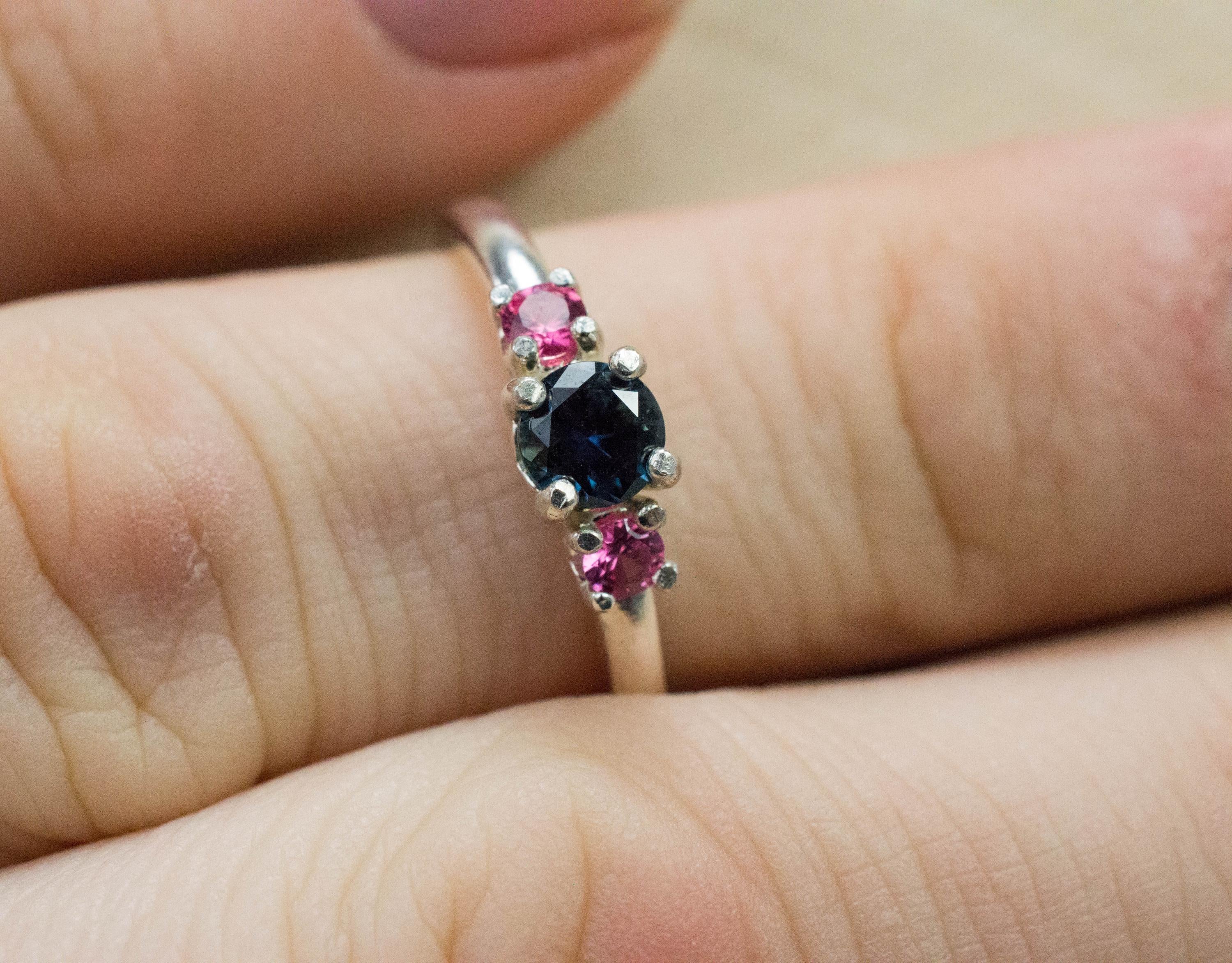Australia Sapphire and Spinel Ring, Natural Untreated Blue Sapphire and Mahenge Spinel - Mark Oliver Gems