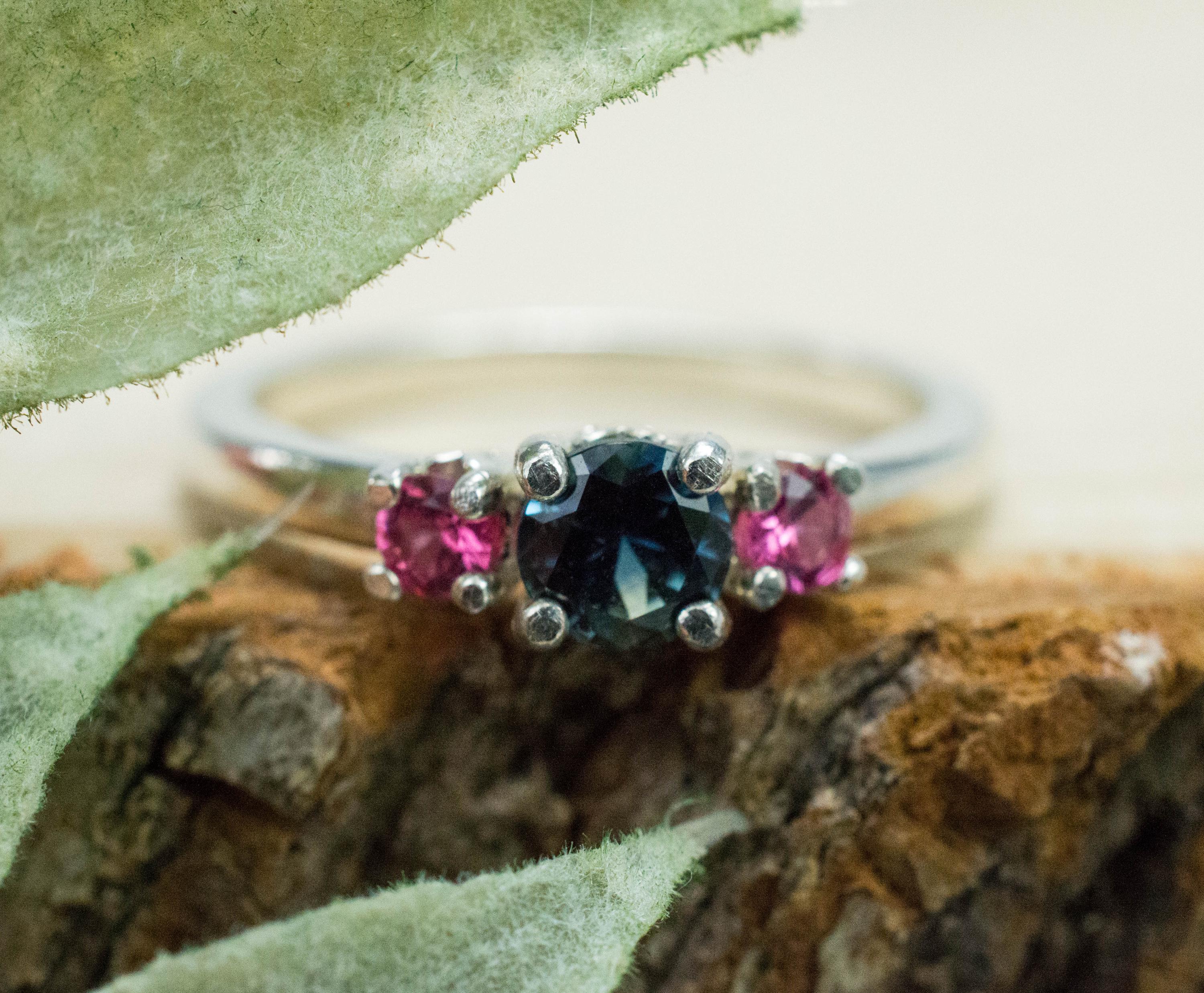 Australia Sapphire and Spinel Ring, Natural Untreated Blue Sapphire and Mahenge Spinel - Mark Oliver Gems