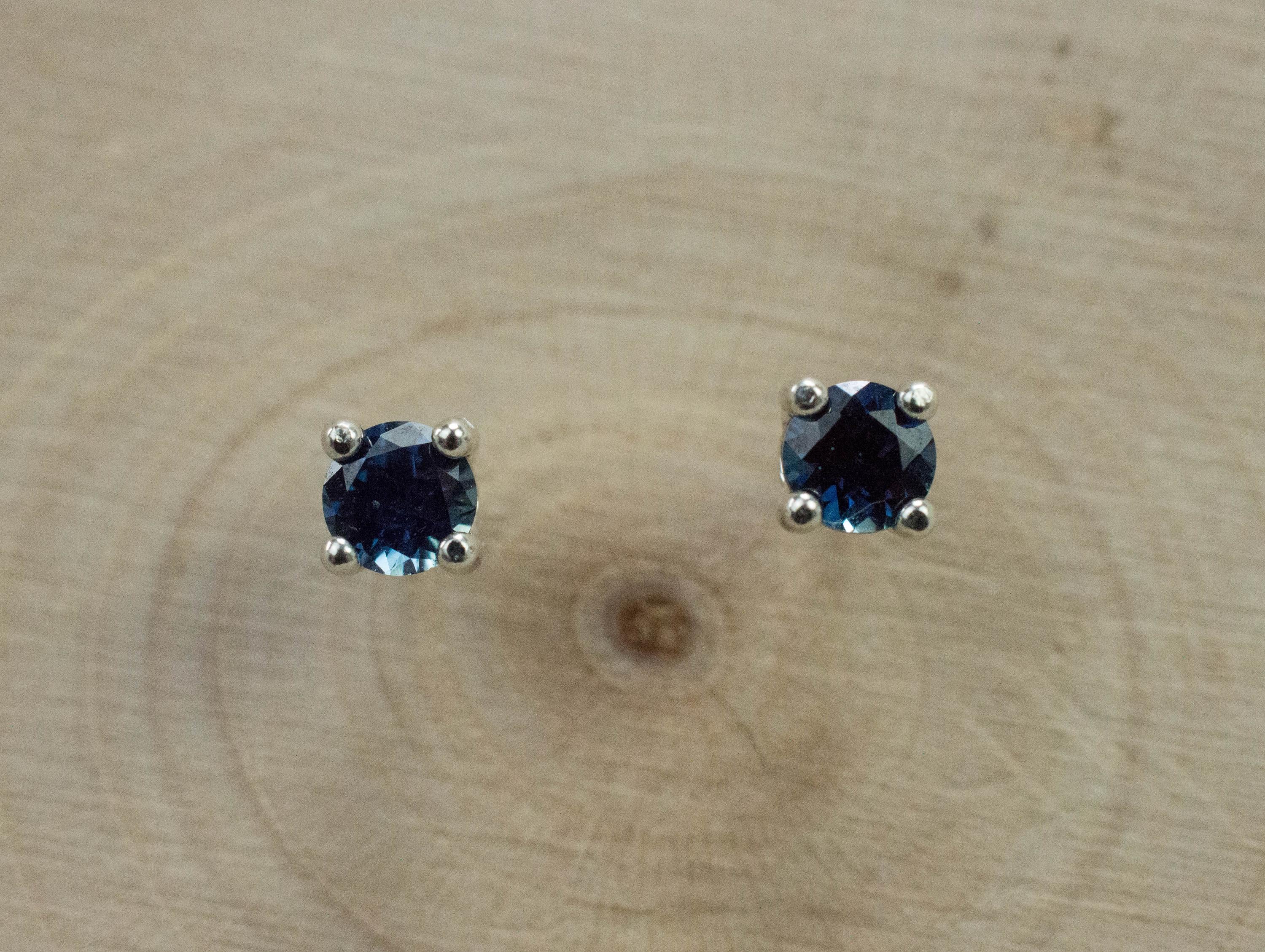 Australia Sapphire Earrings, Natural Untreated Blue Sapphire; 0.390cts - Mark Oliver Gems