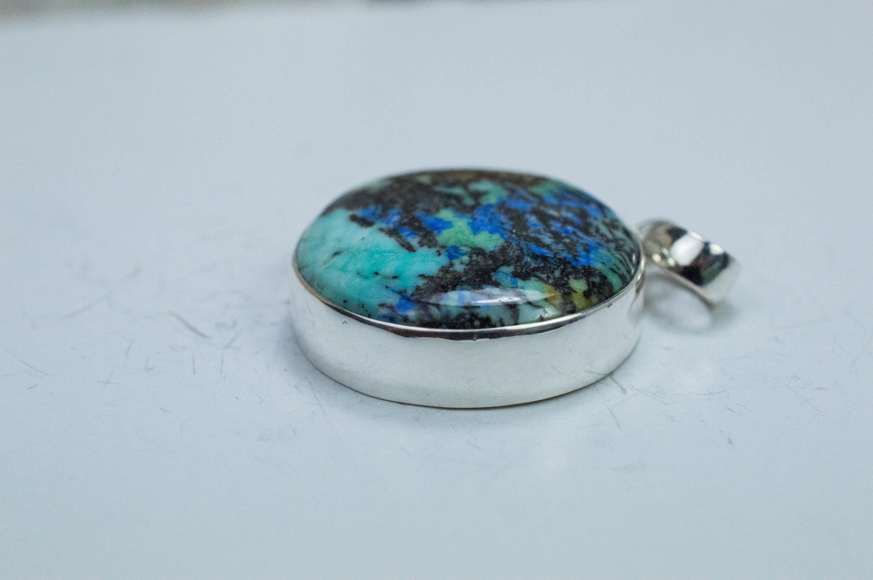 Azurite Turquoise Pendant, Natural Untreated Peru Turquoise and Azurite; 21mm - Mark Oliver Gems