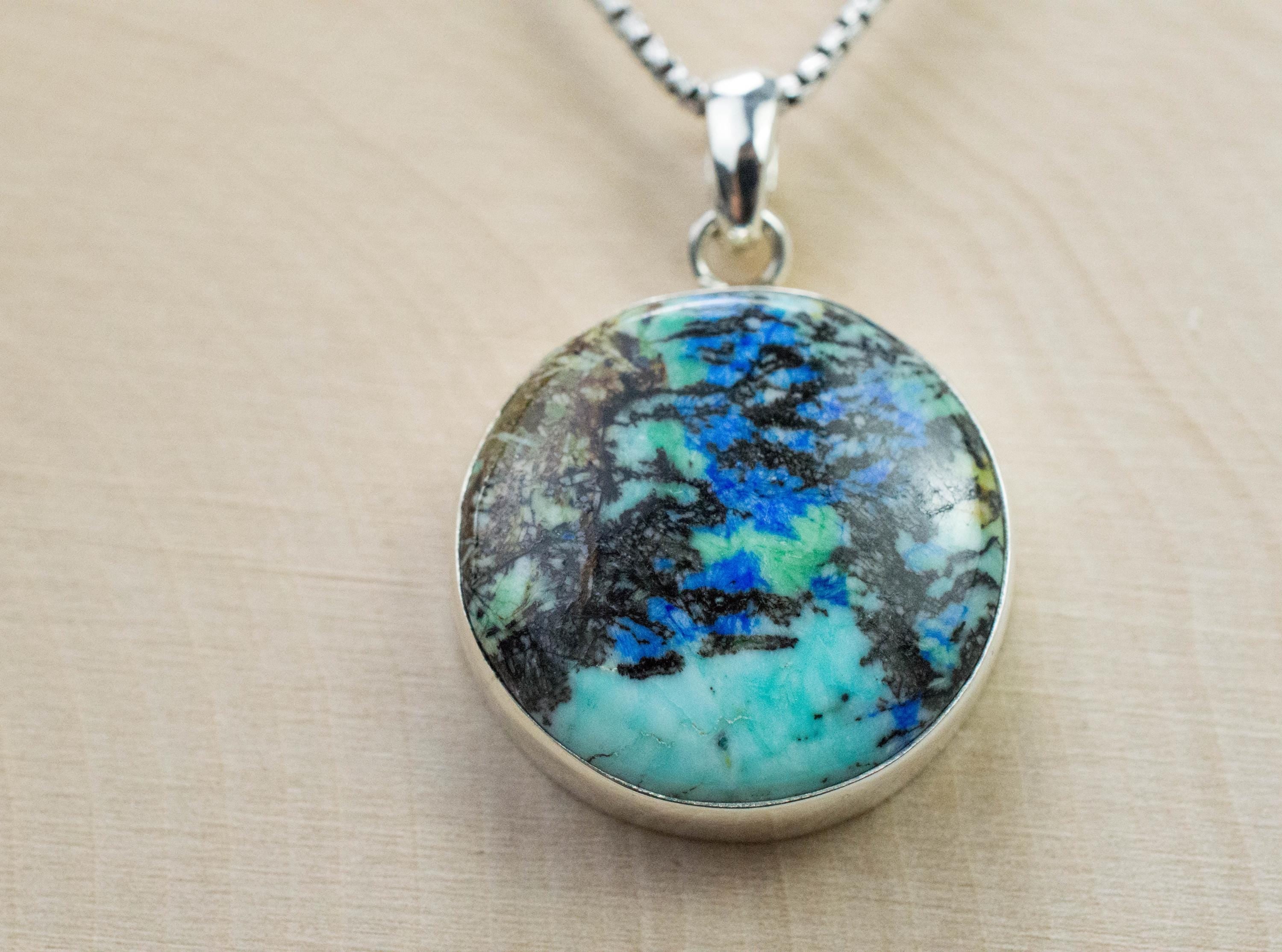Azurite Turquoise Pendant, Natural Untreated Peru Turquoise and Azurite; 21mm - Mark Oliver Gems