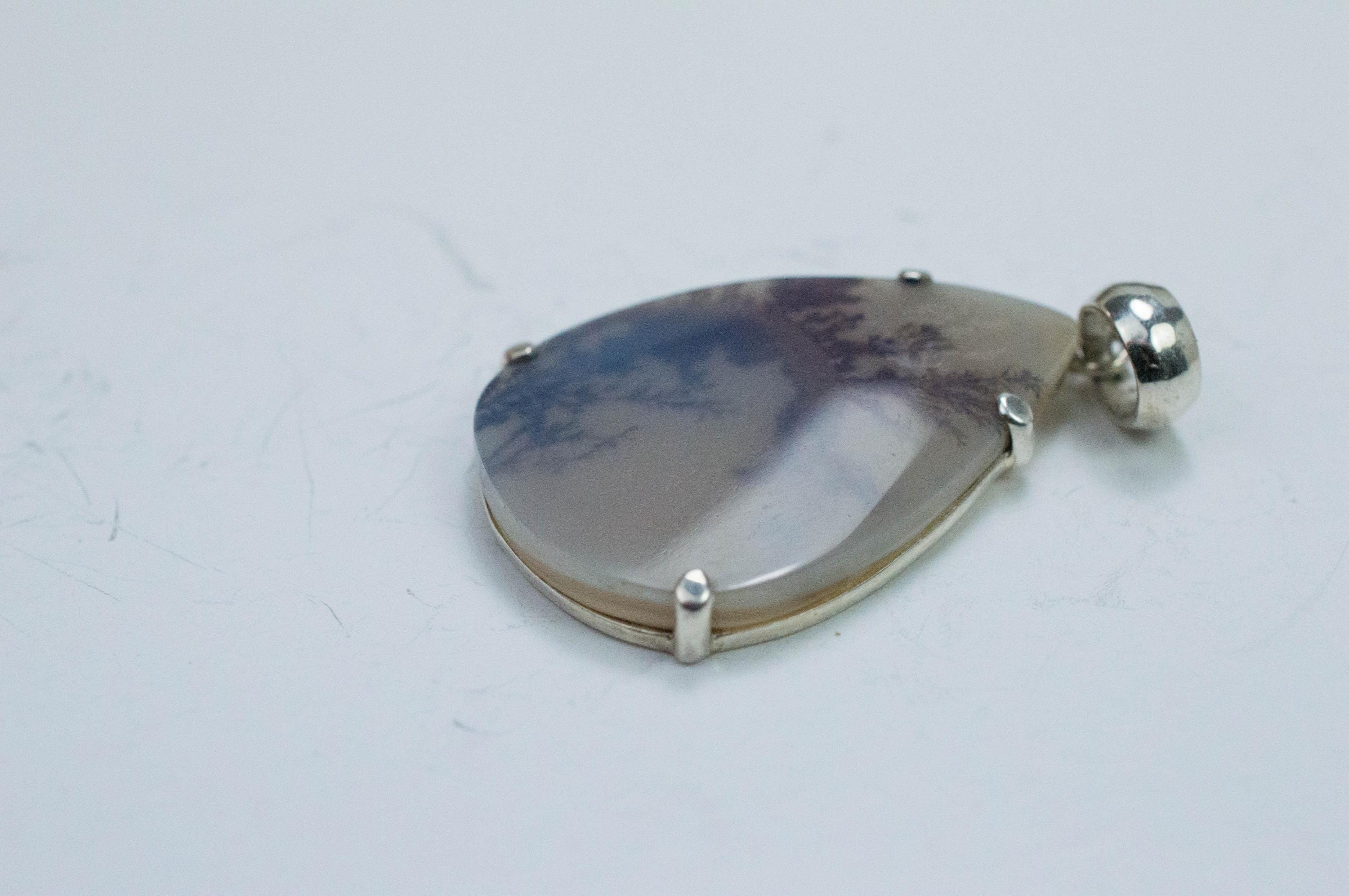 Dendritic Agate Pendant; Natural Untreated India Sanjar Agate; 26x19mm - Mark Oliver Gems