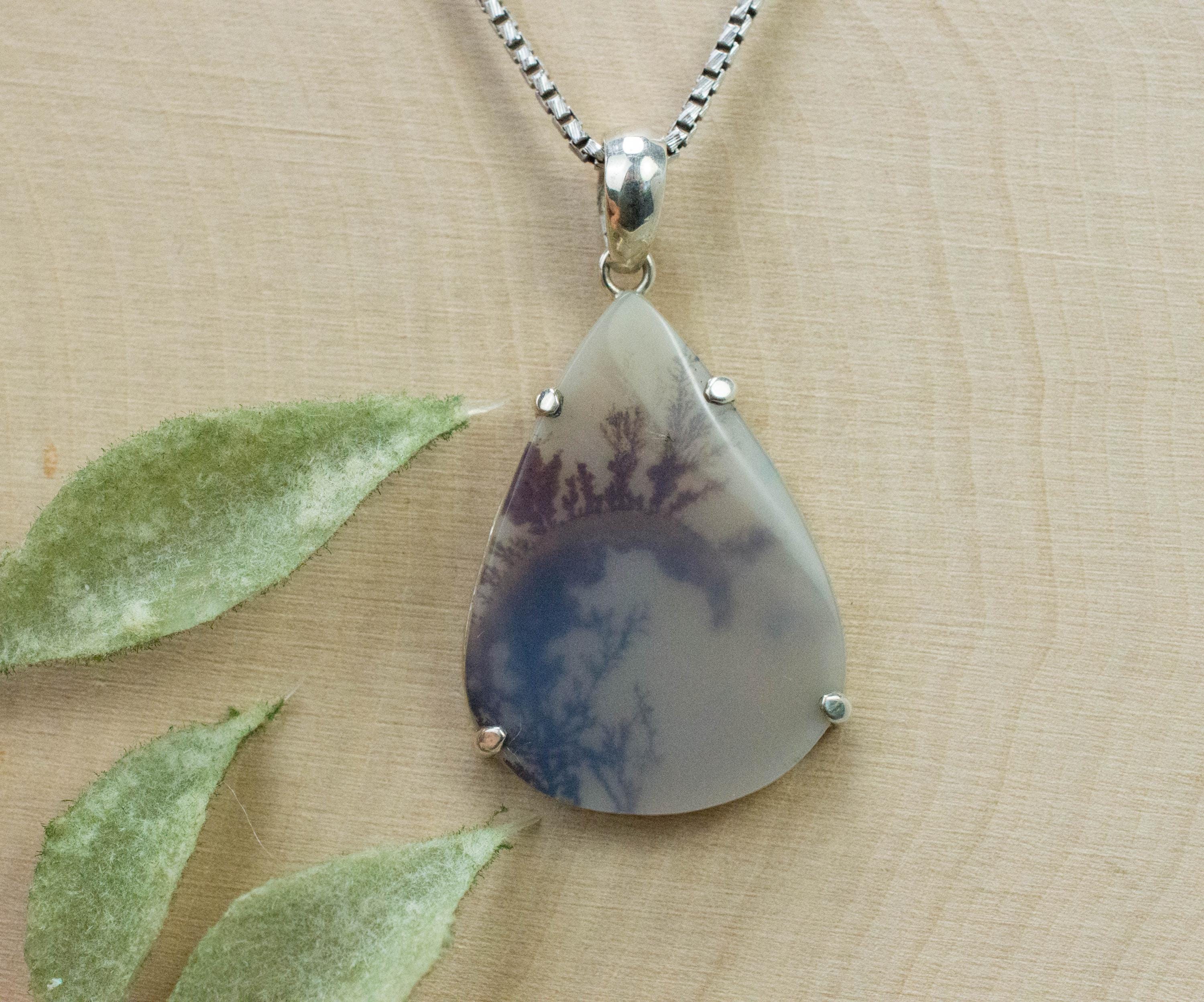 Dendritic Agate Pendant; Natural Untreated India Sanjar Agate; 26x19mm - Mark Oliver Gems