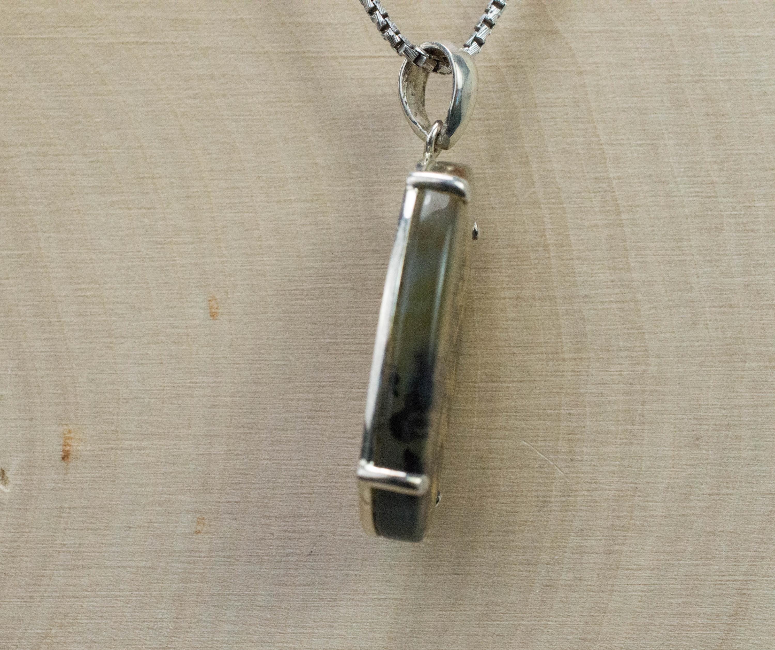 Dendritic Agate Pendant; Natural Untreated India Sanjar Agate; 26x15mm - Mark Oliver Gems