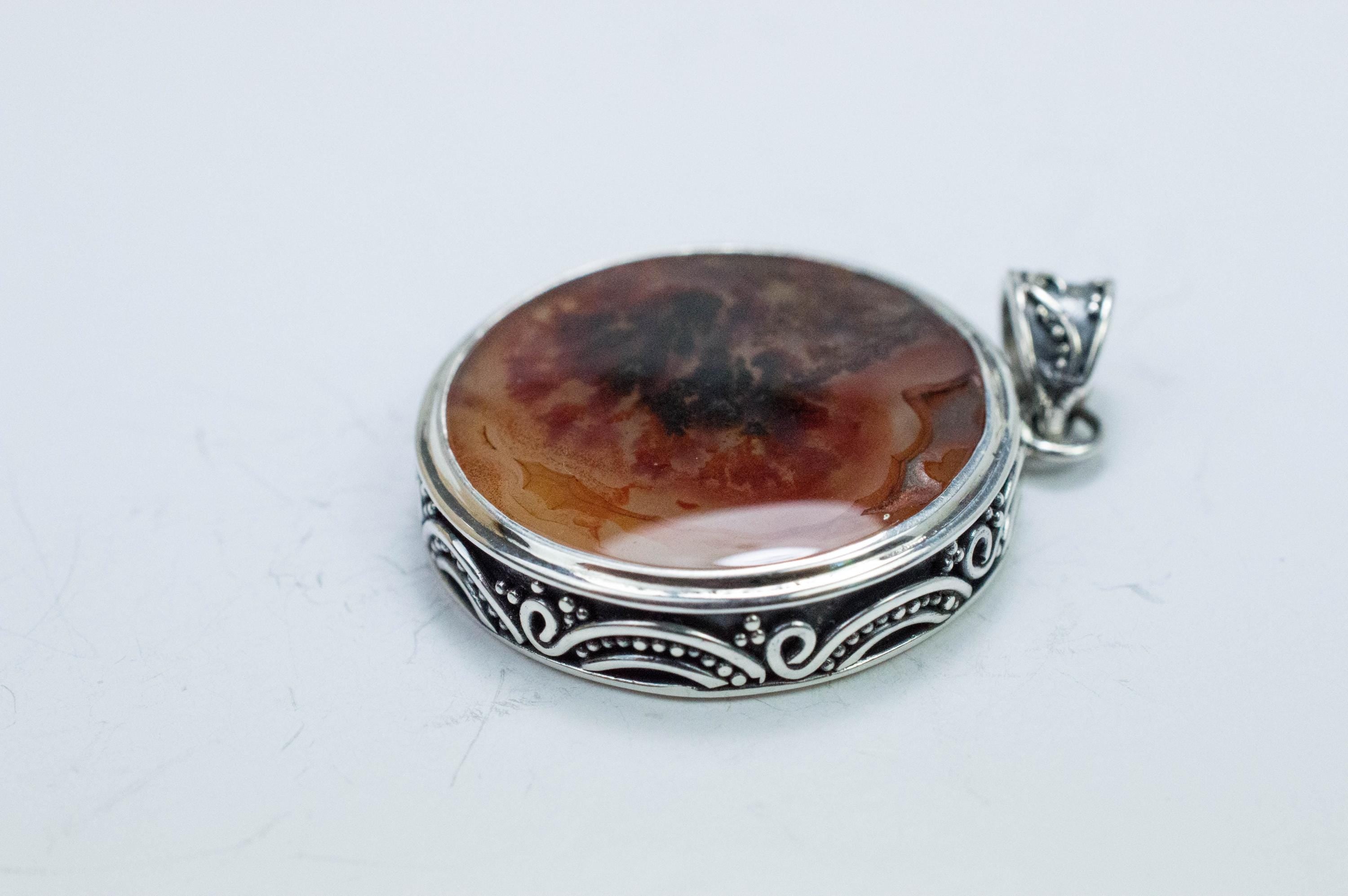 Plume Agate Pendant; Natural Untreated Texas Plume Agate; 24mm - Mark Oliver Gems