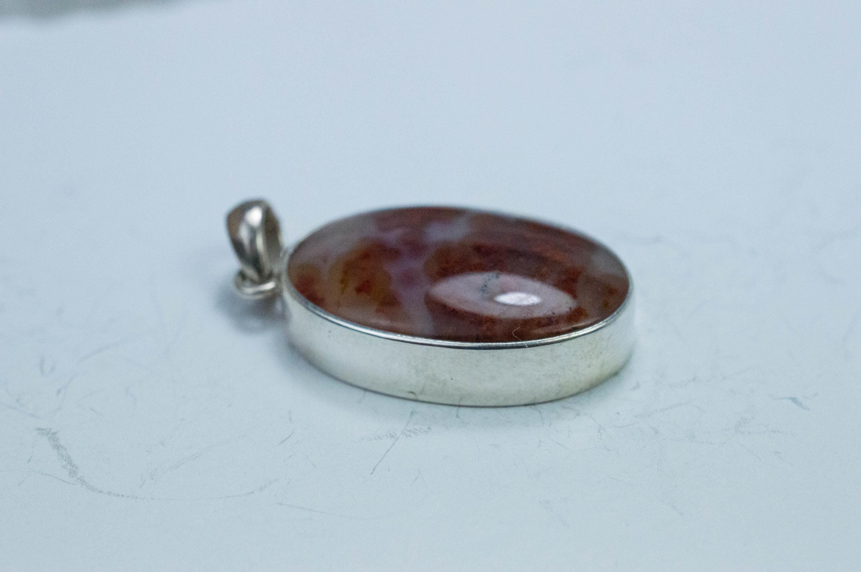 Carey Plume Agate Pendant; Natural Untreated Oregon Plume Agate; 24x16mm - Mark Oliver Gems