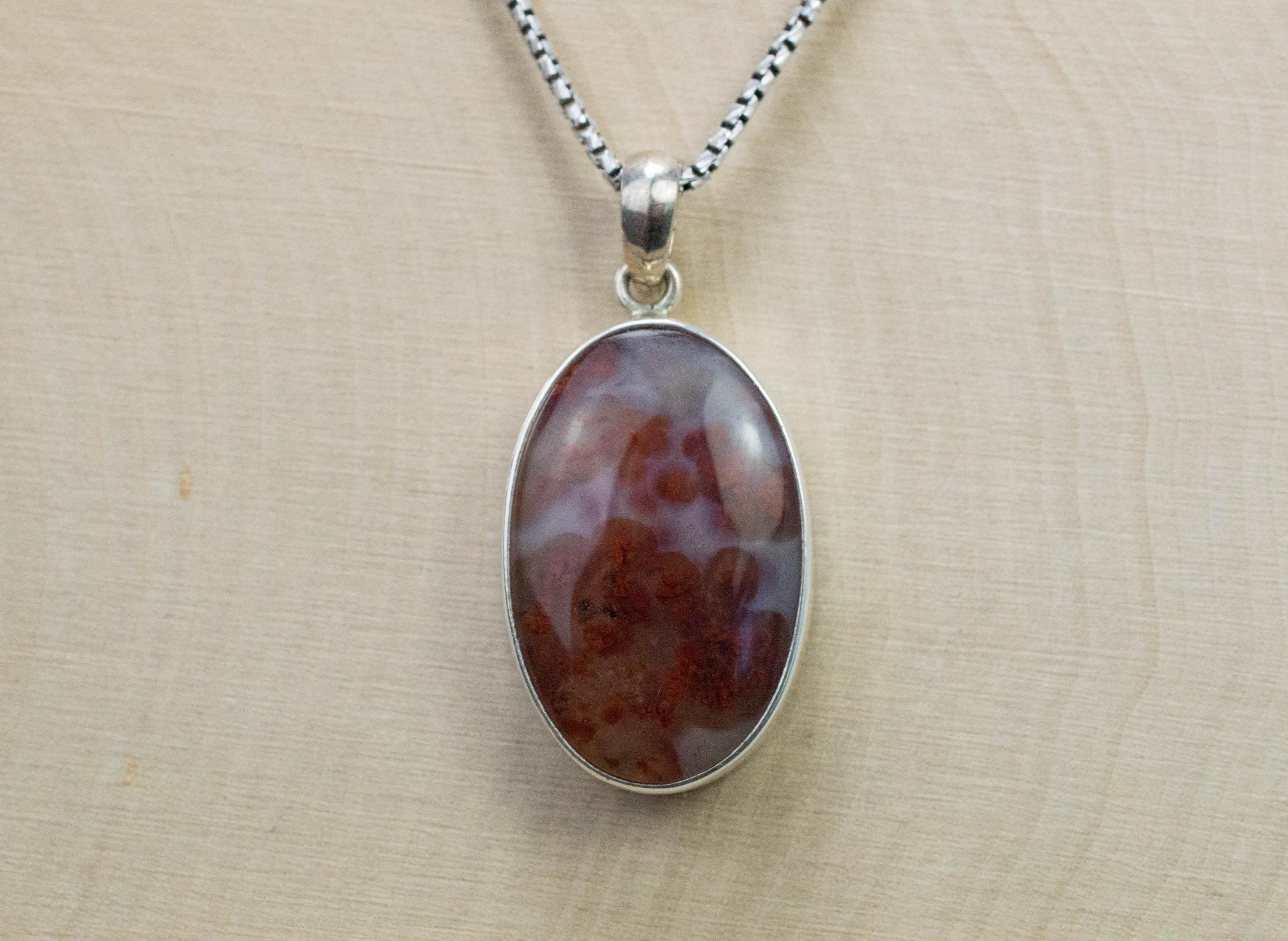 Carey Plume Agate Pendant; Natural Untreated Oregon Plume Agate; 24x16mm - Mark Oliver Gems