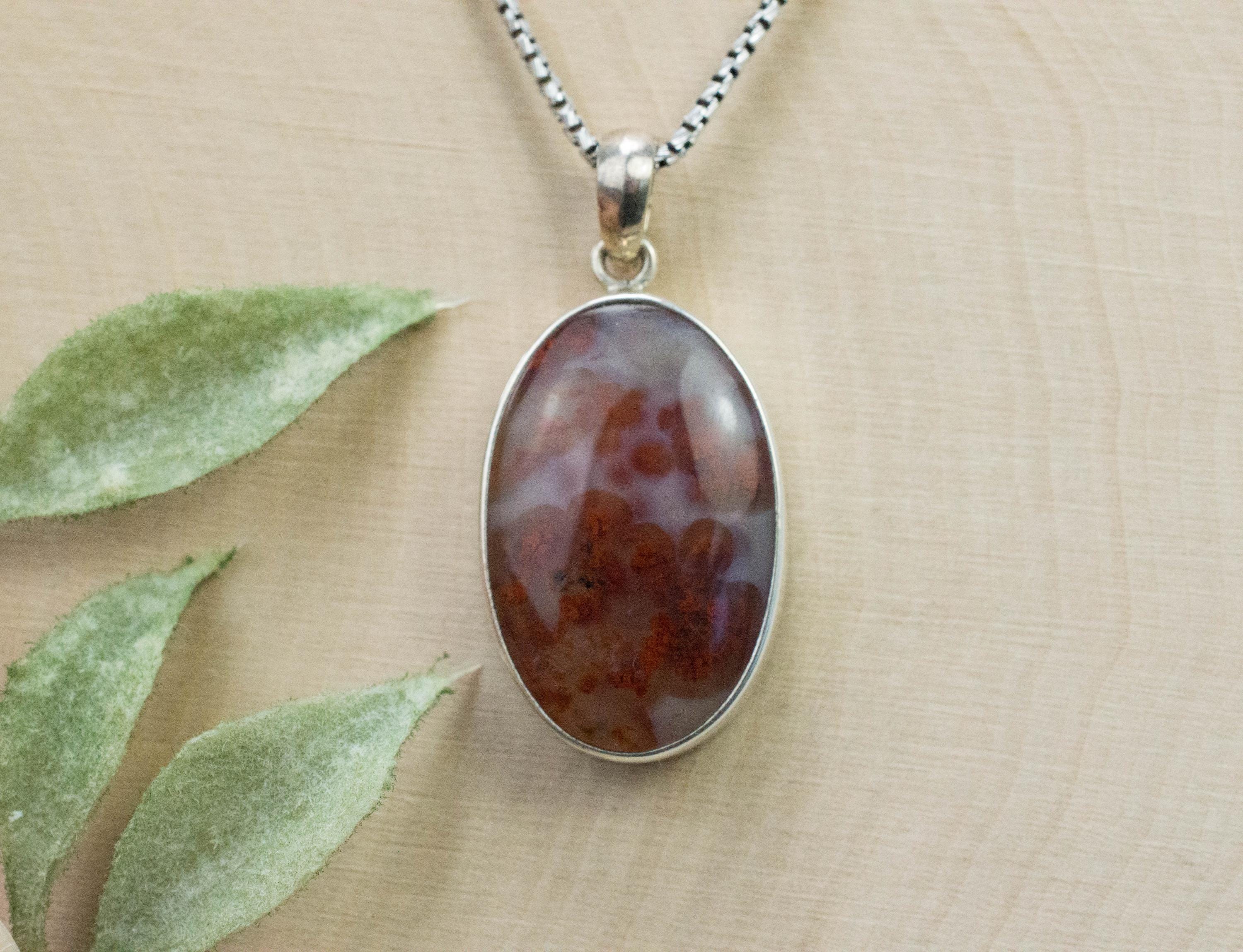 Carey Plume Agate Pendant; Natural Untreated Oregon Plume Agate; 24x16mm - Mark Oliver Gems
