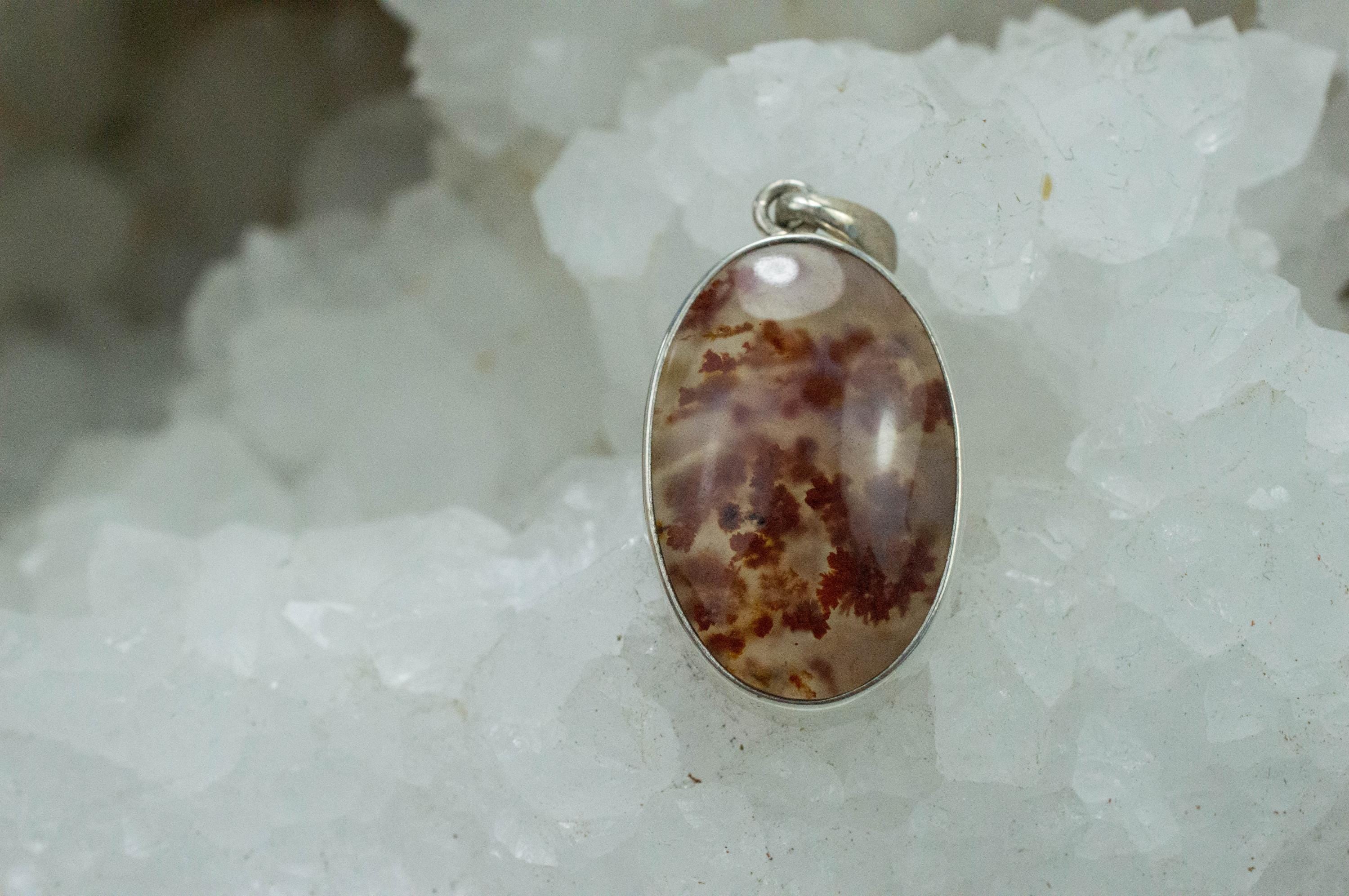 Carey Plume Agate Pendant; Natural Untreated Oregon Plume Agate; 24x16mm - Mark Oliver Gems