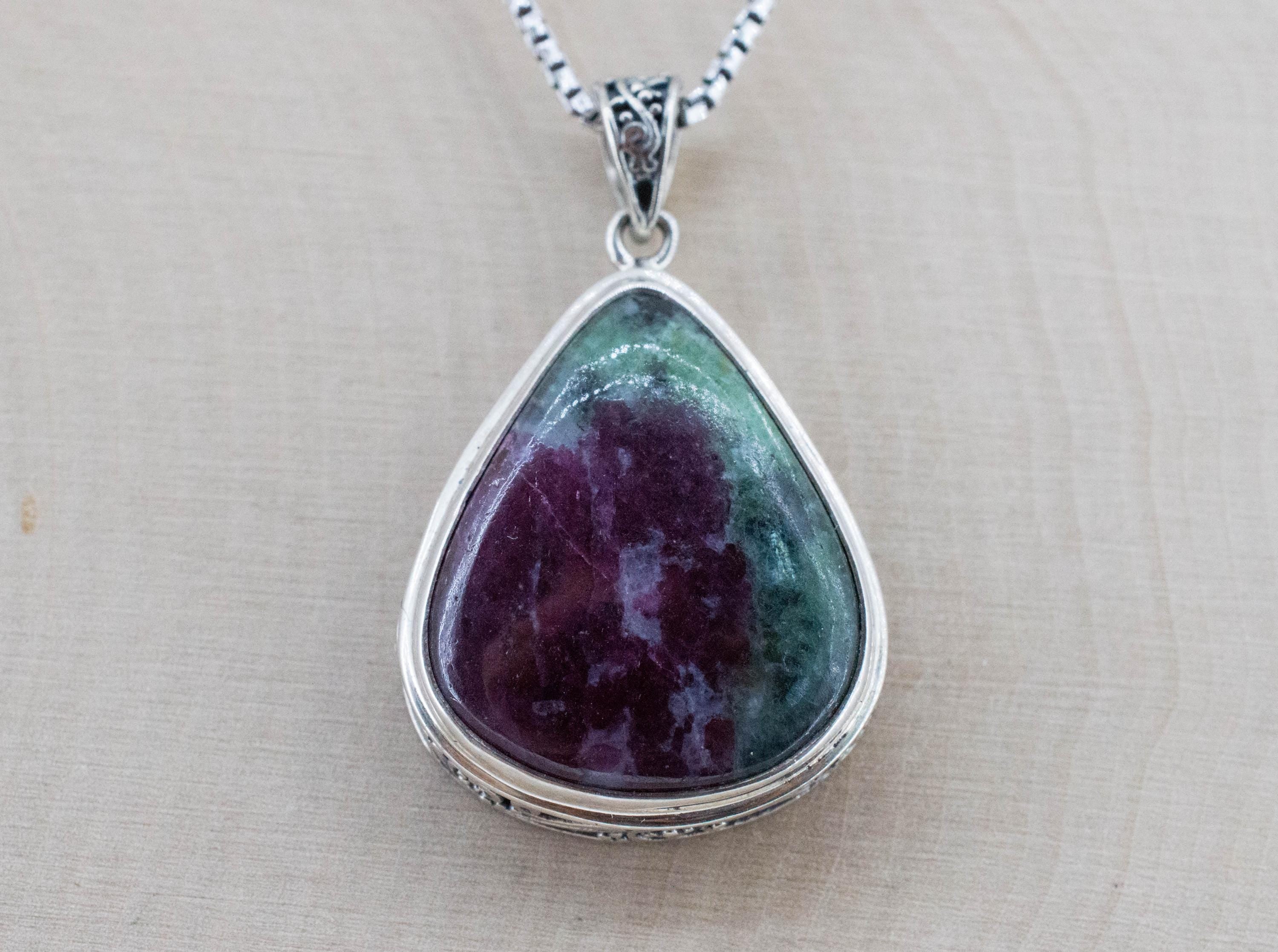 Ruby Zoisite Pendant; Natural Untreated Tanzanian Anyolite - Mark Oliver Gems