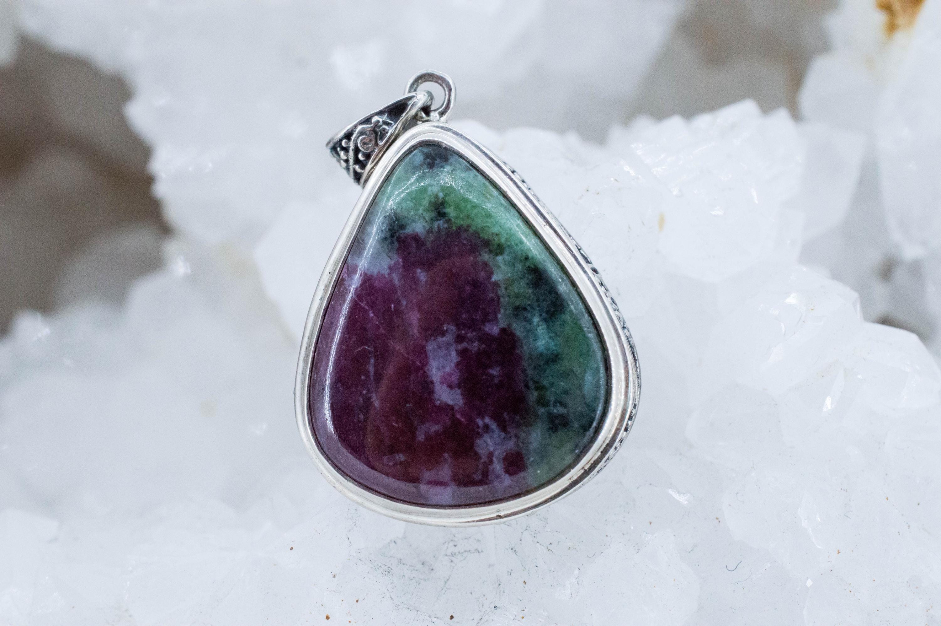 Ruby Zoisite Pendant; Natural Untreated Tanzanian Anyolite - Mark Oliver Gems
