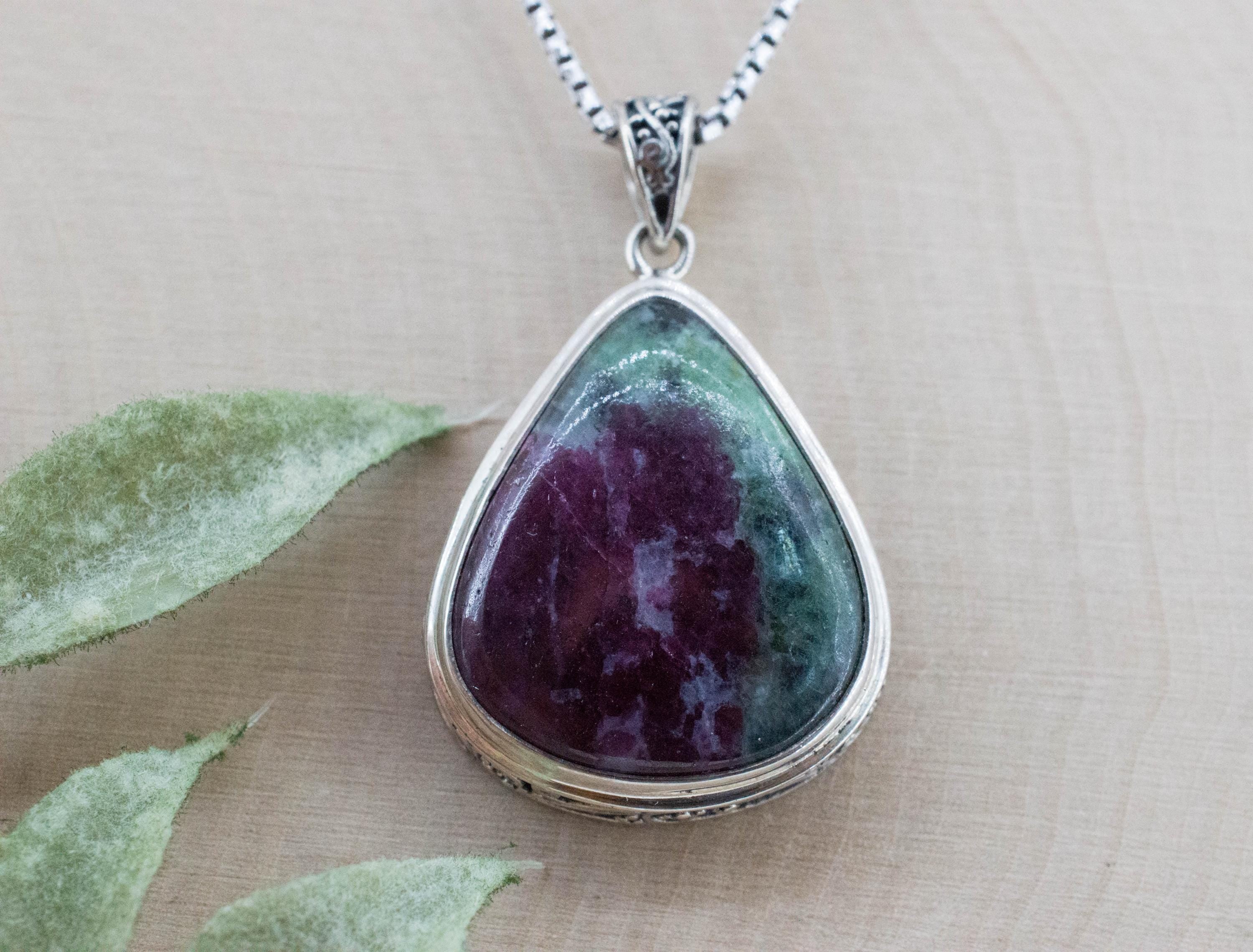 Ruby Zoisite Pendant; Natural Untreated Tanzanian Anyolite - Mark Oliver Gems