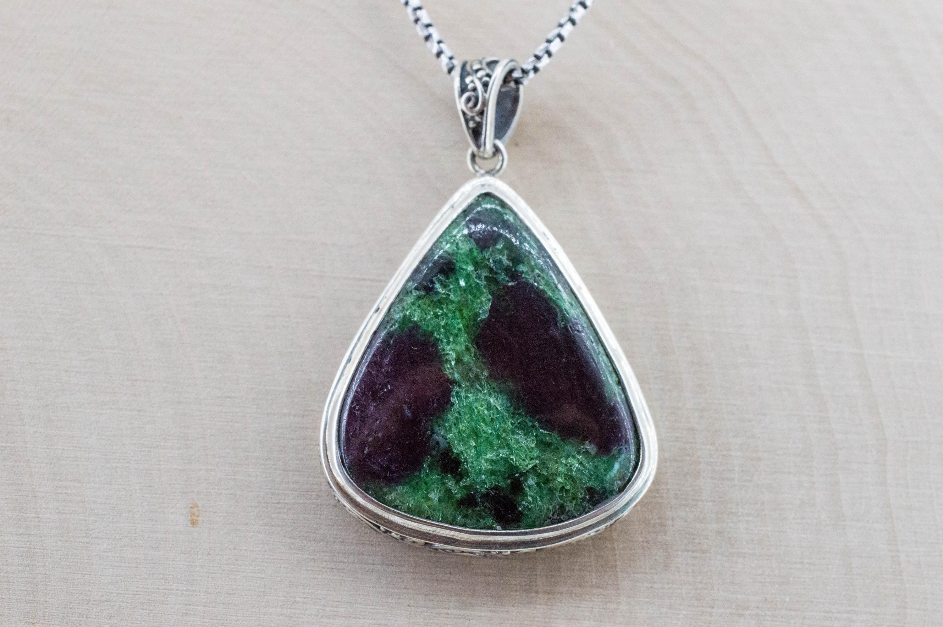 Ruby Zoisite Pendant; Natural Untreated Tanzania Anyolite - Mark Oliver Gems