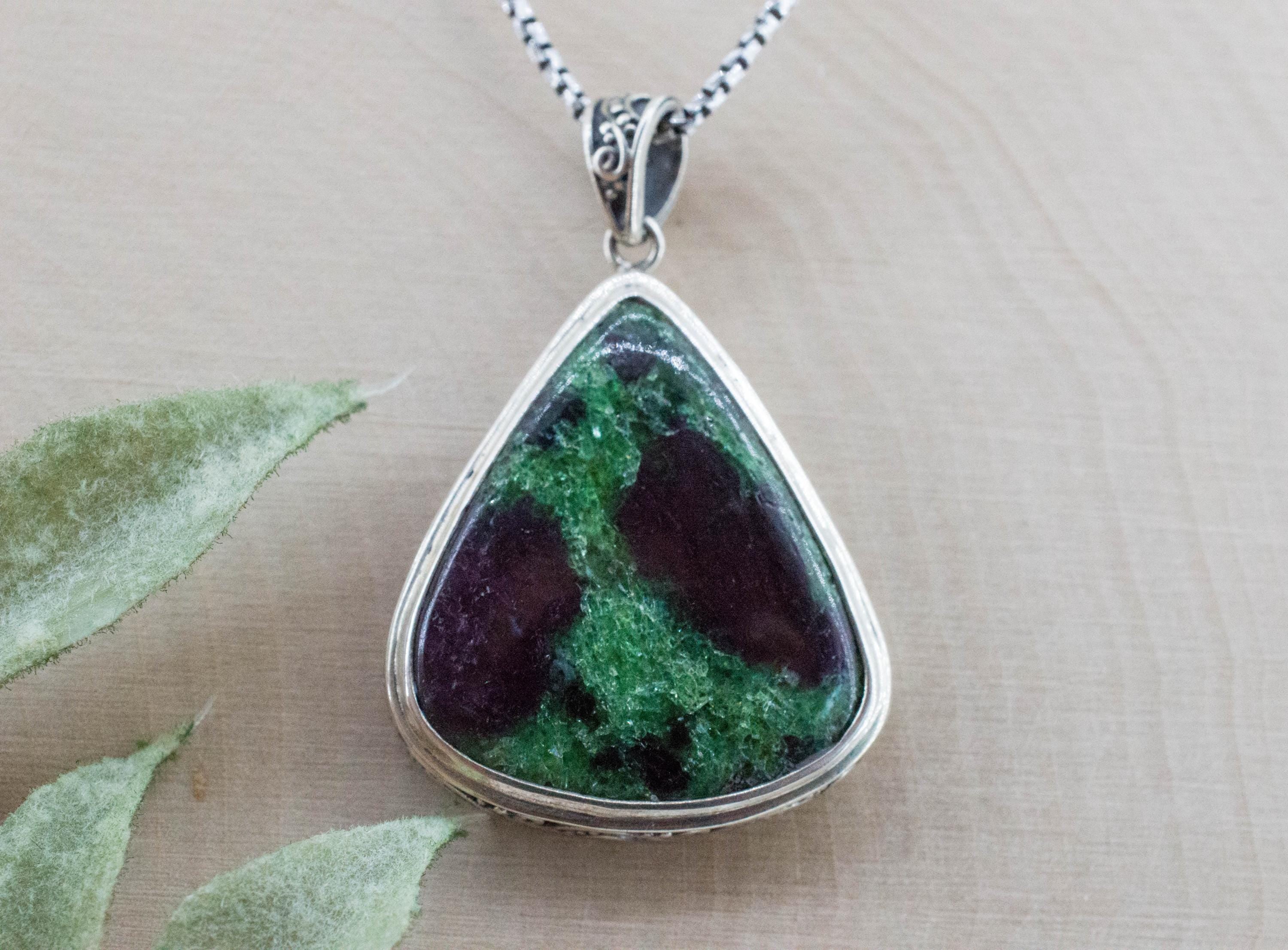 Ruby Zoisite Pendant; Natural Untreated Tanzania Anyolite - Mark Oliver Gems