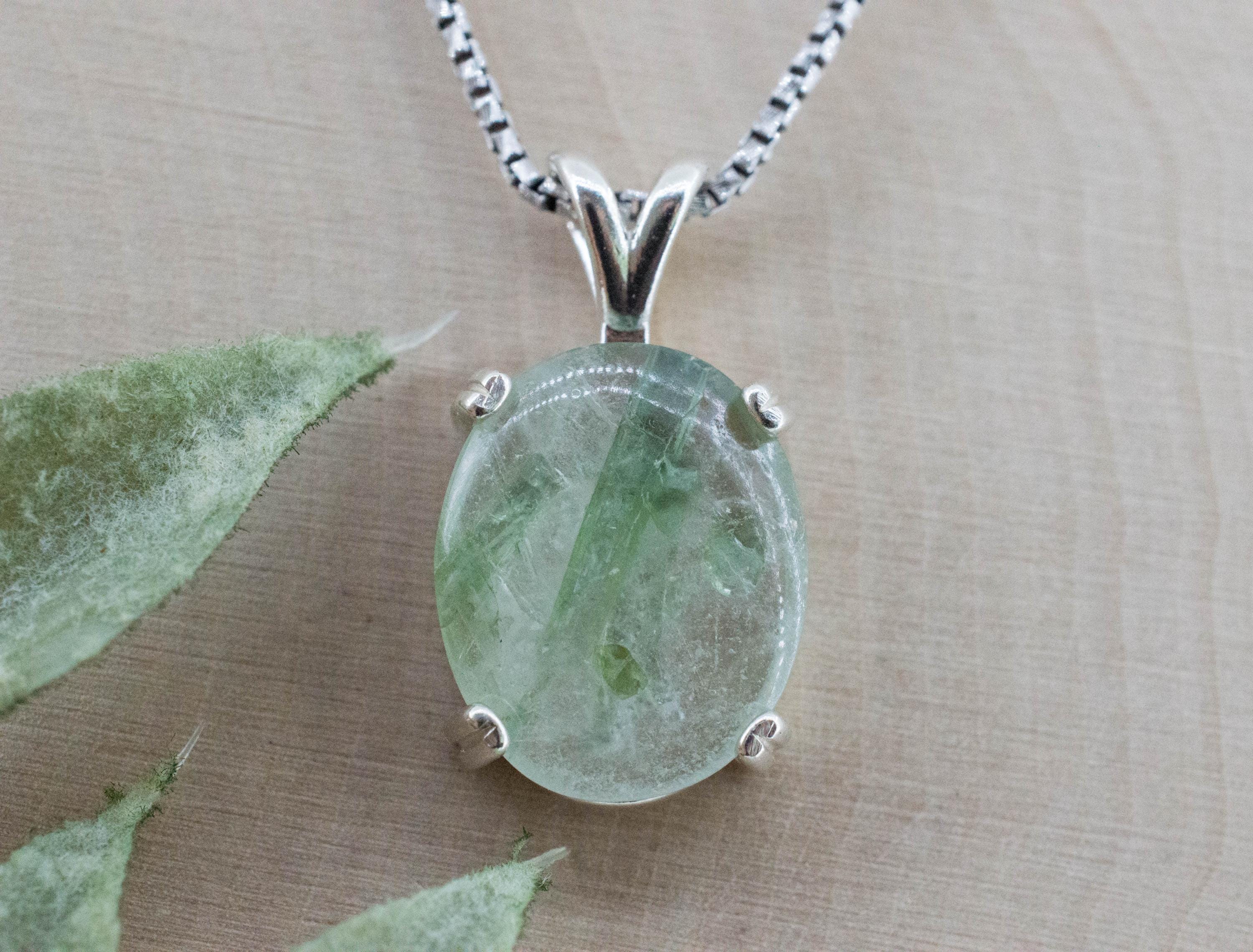 Green Tourmaline in Quartz Pendant, Natural Untreated Brazil Tourmalated Quartz; 7.450cts - Mark Oliver Gems