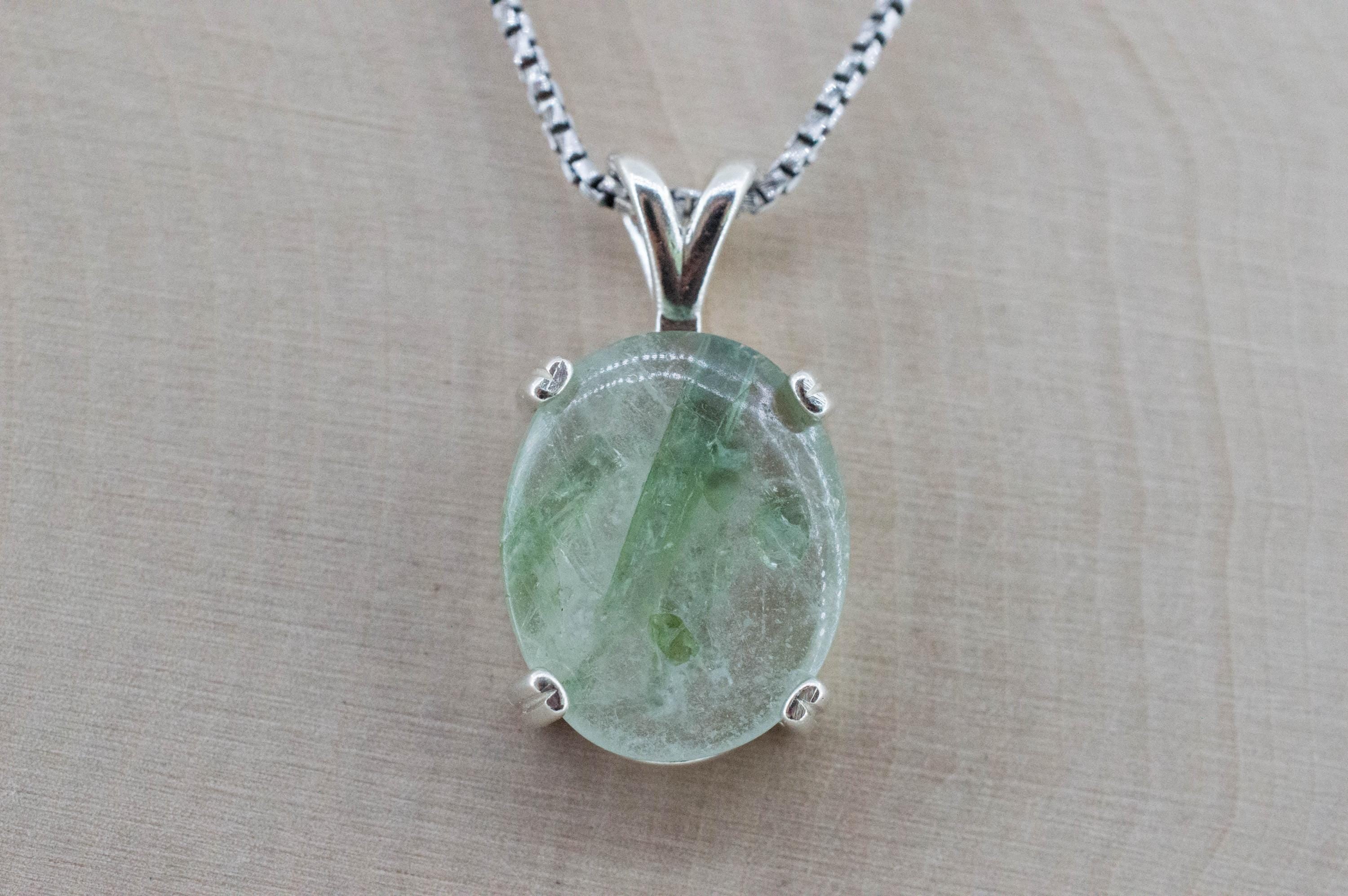 Green Tourmaline in Quartz Pendant, Natural Untreated Brazil Tourmalated Quartz; 7.450cts - Mark Oliver Gems