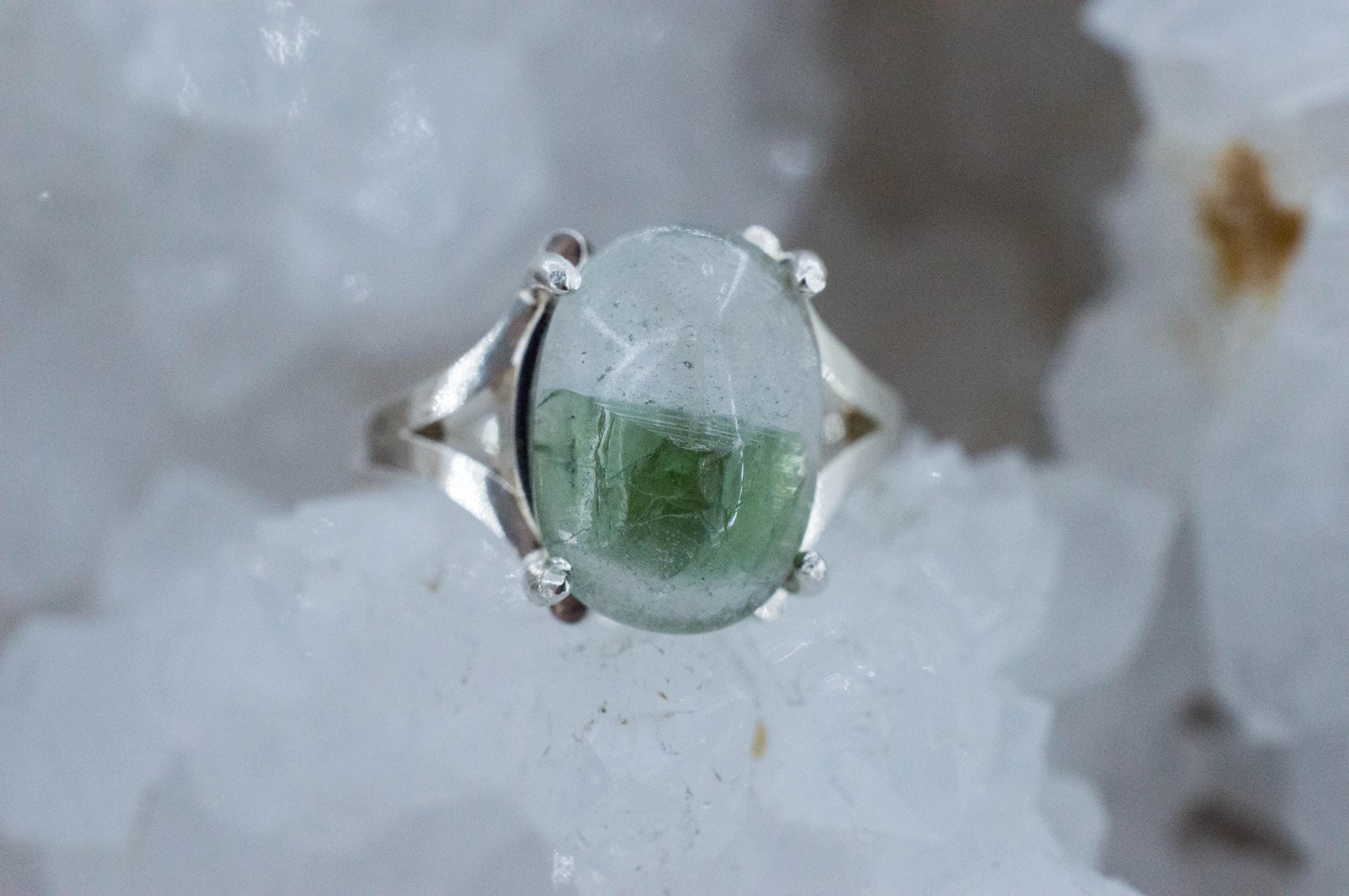 Green Tourmaline in Quartz Ring, Natural Untreated Brazil Tourmalated Quartz; 4.610cts - Mark Oliver Gems