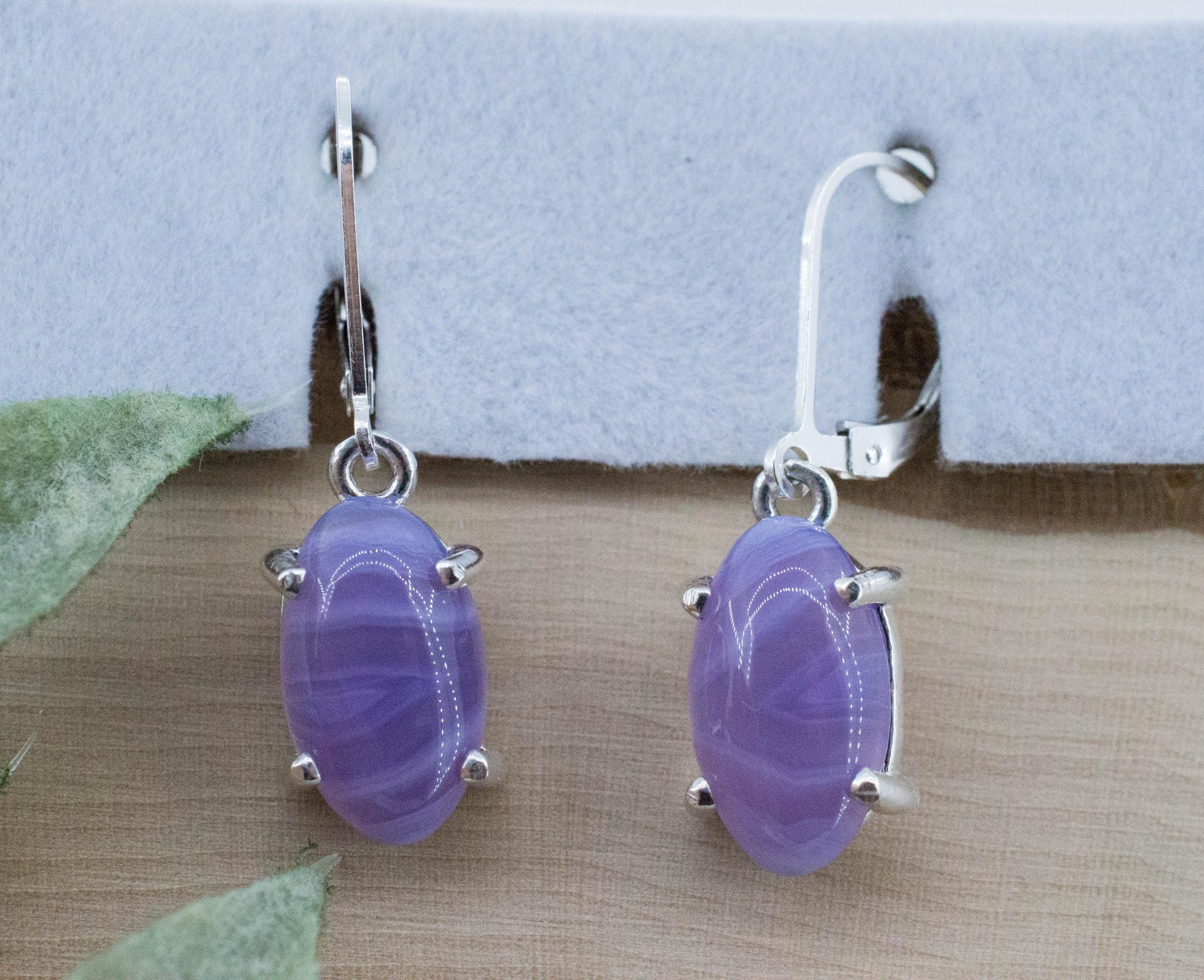 Purple Chalcedony Earrings; Natural Untreated Ethiopia Agate; 6.625cts - Mark Oliver Gems