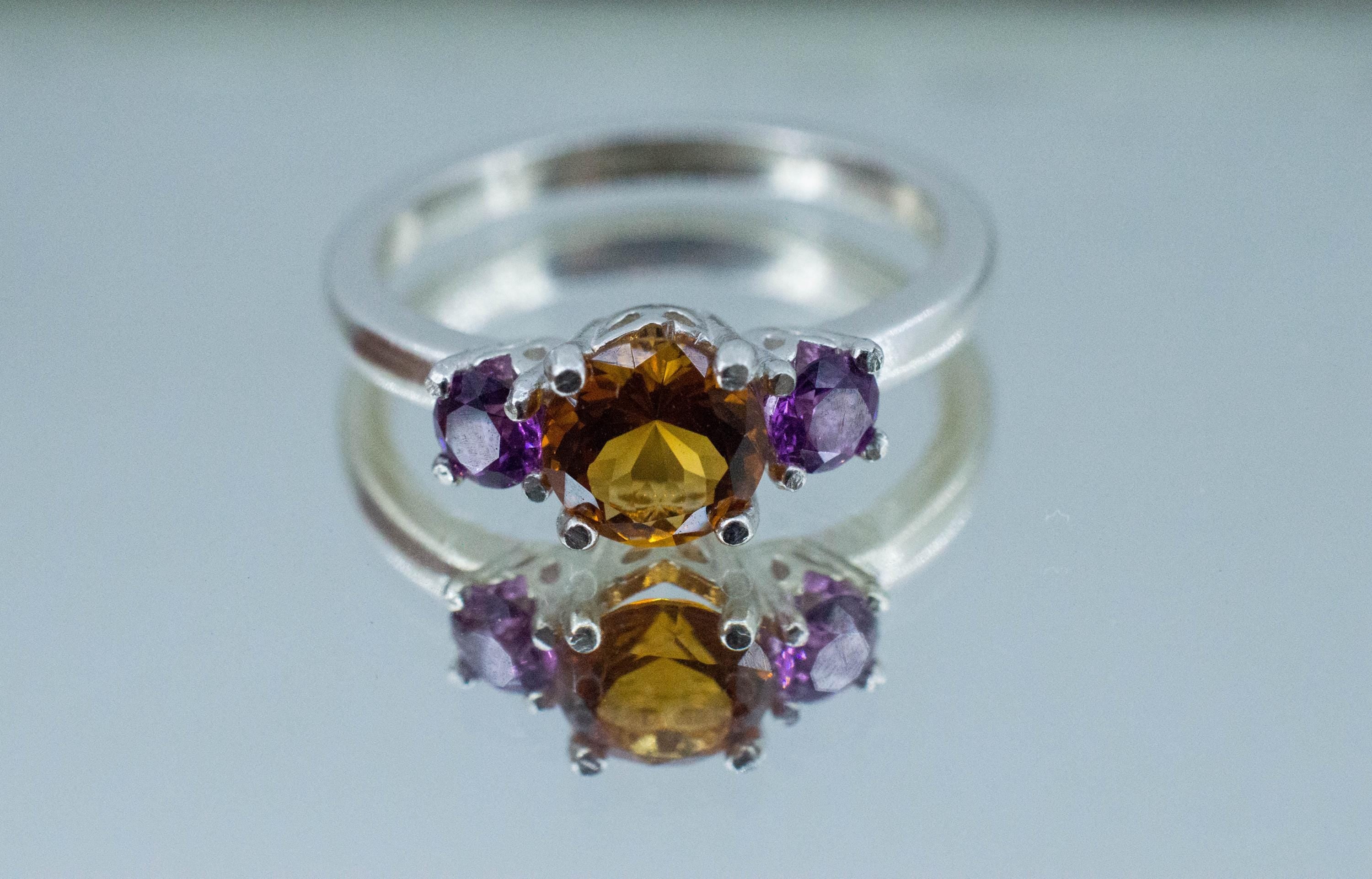 Citrine and Purple Garnet Ring; Genuine Untreated Uruguay Citrine and Mozambique Garnet - Mark Oliver Gems