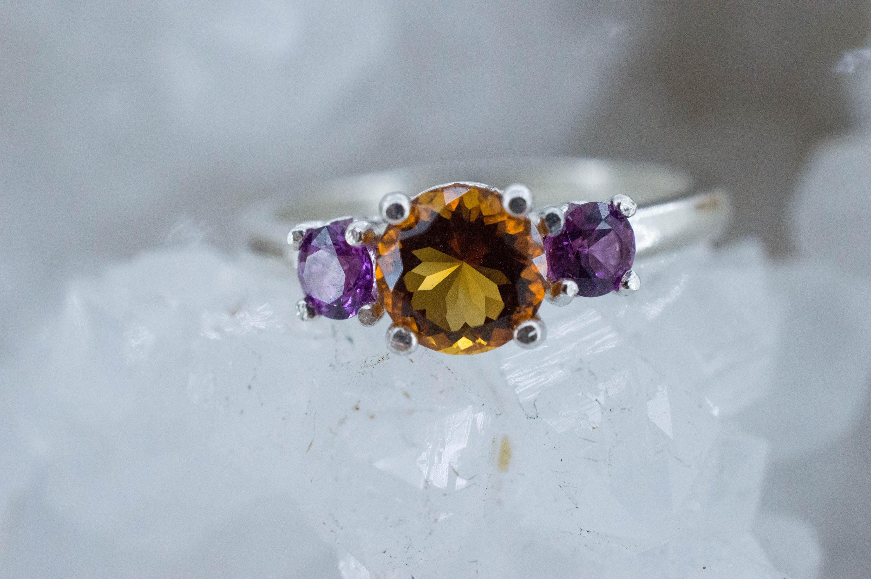 Citrine and Purple Garnet Ring; Genuine Untreated Uruguay Citrine and Mozambique Garnet - Mark Oliver Gems