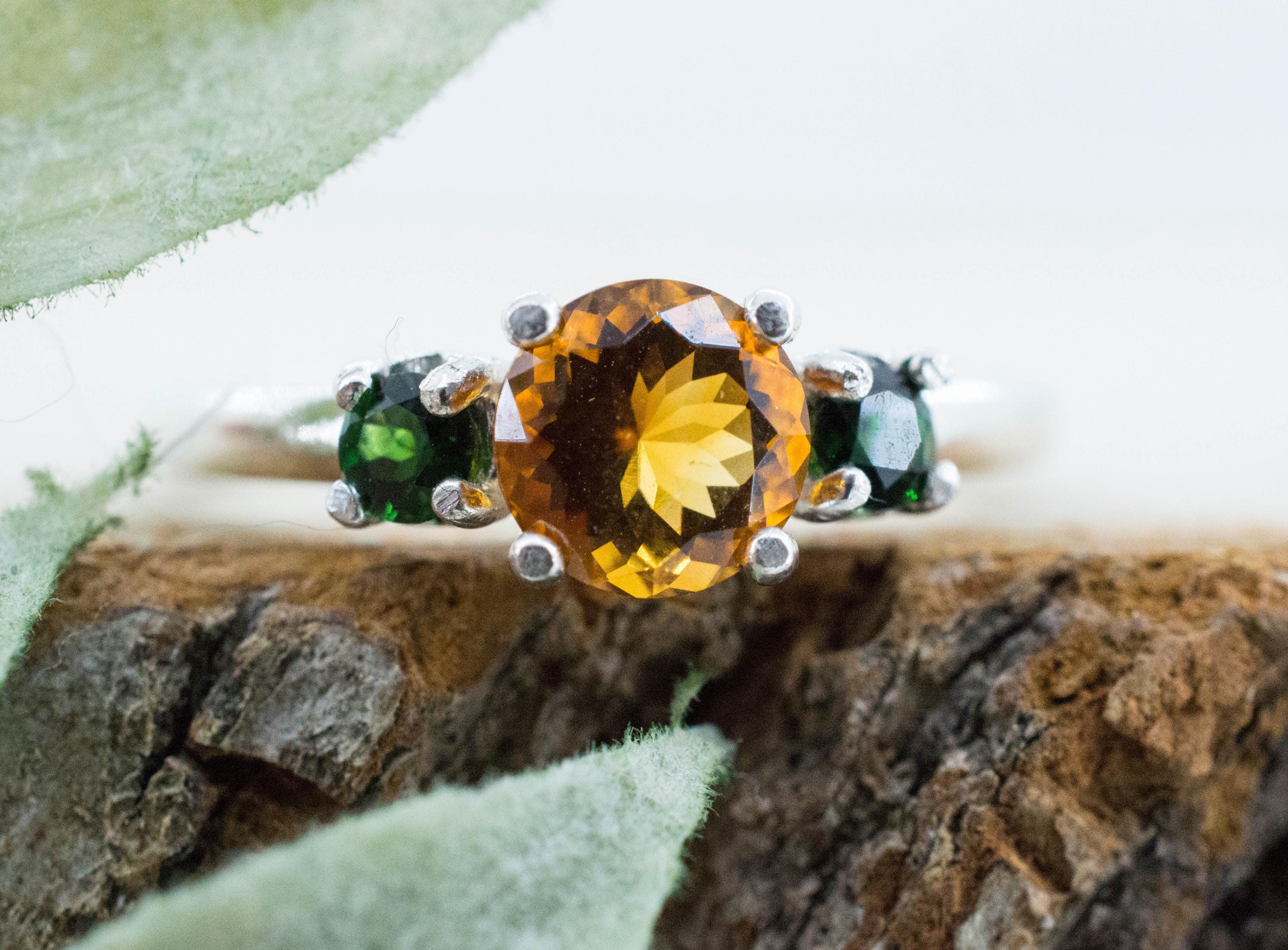 Citrine and Chrome Tourmaline Ring; Genuine Untreated Uruguay Citrine and Tanzania Tourmaline - Mark Oliver Gems