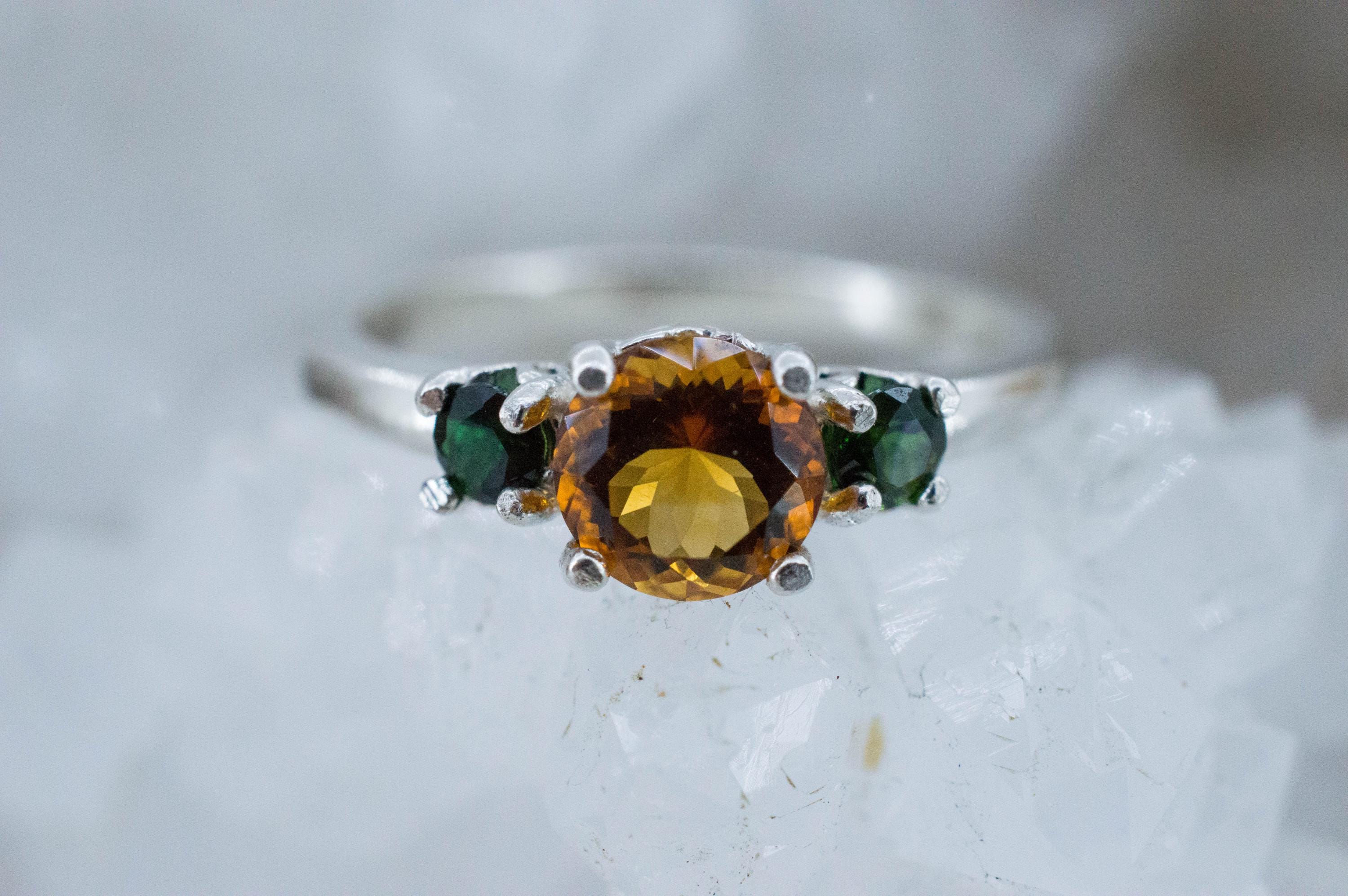 Citrine and Chrome Tourmaline Ring; Genuine Untreated Uruguay Citrine and Tanzania Tourmaline - Mark Oliver Gems