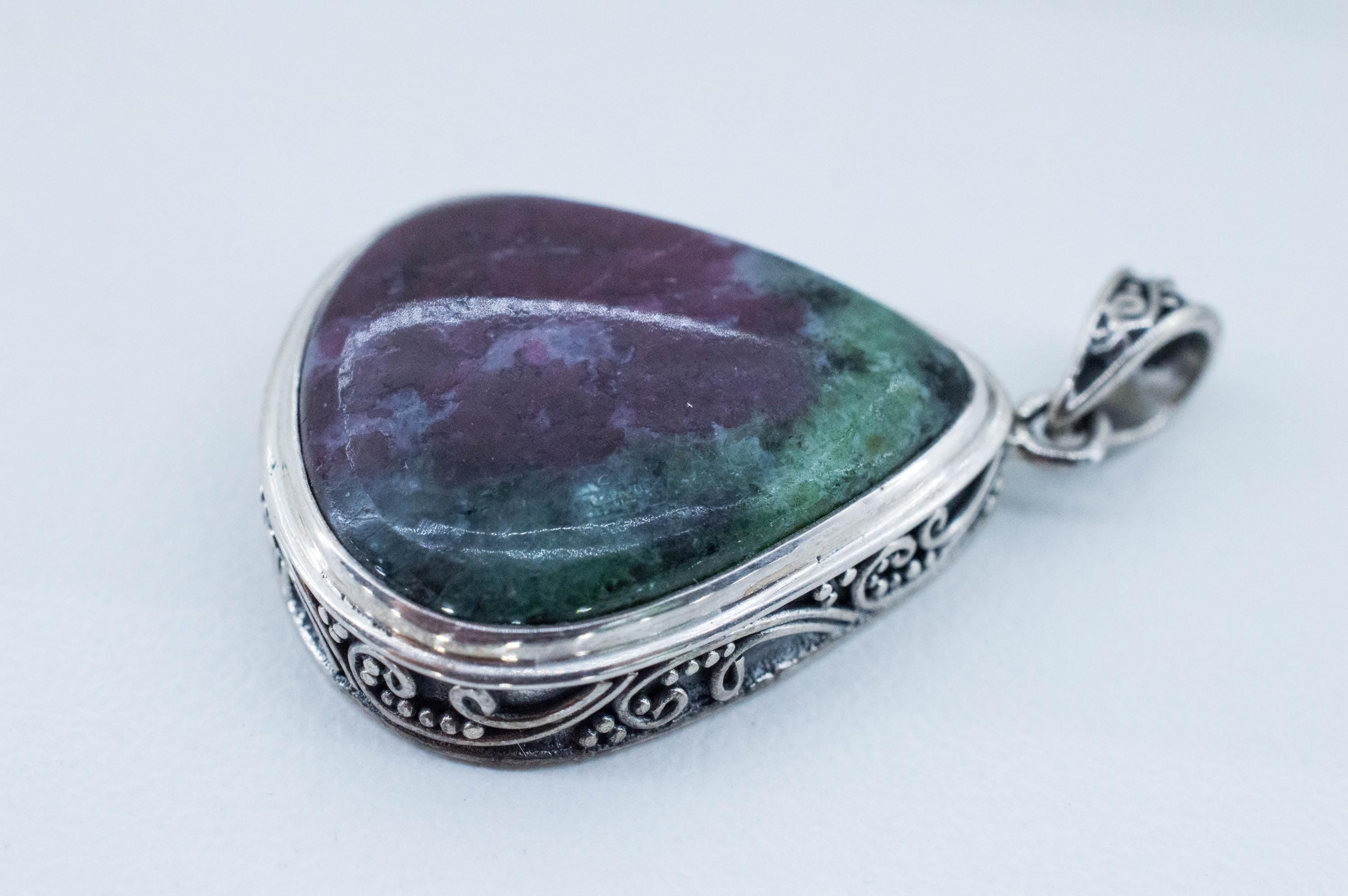 Ruby Zoisite Pendant; Natural Untreated Tanzanian Anyolite - Mark Oliver Gems
