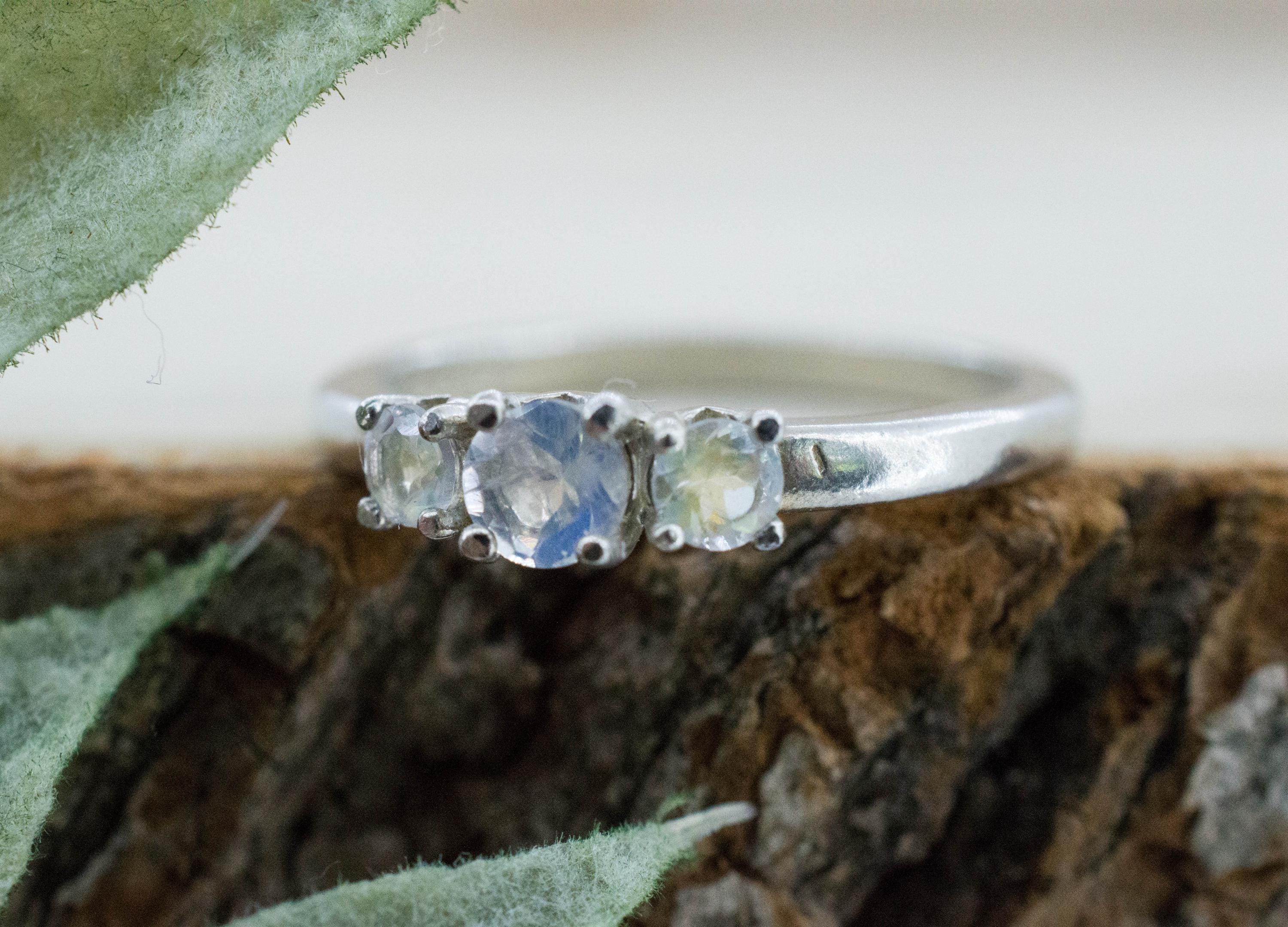 Rainbow Moonstone Ring, Natural Untreated India Moonstone; 0.395cts - Mark Oliver Gems