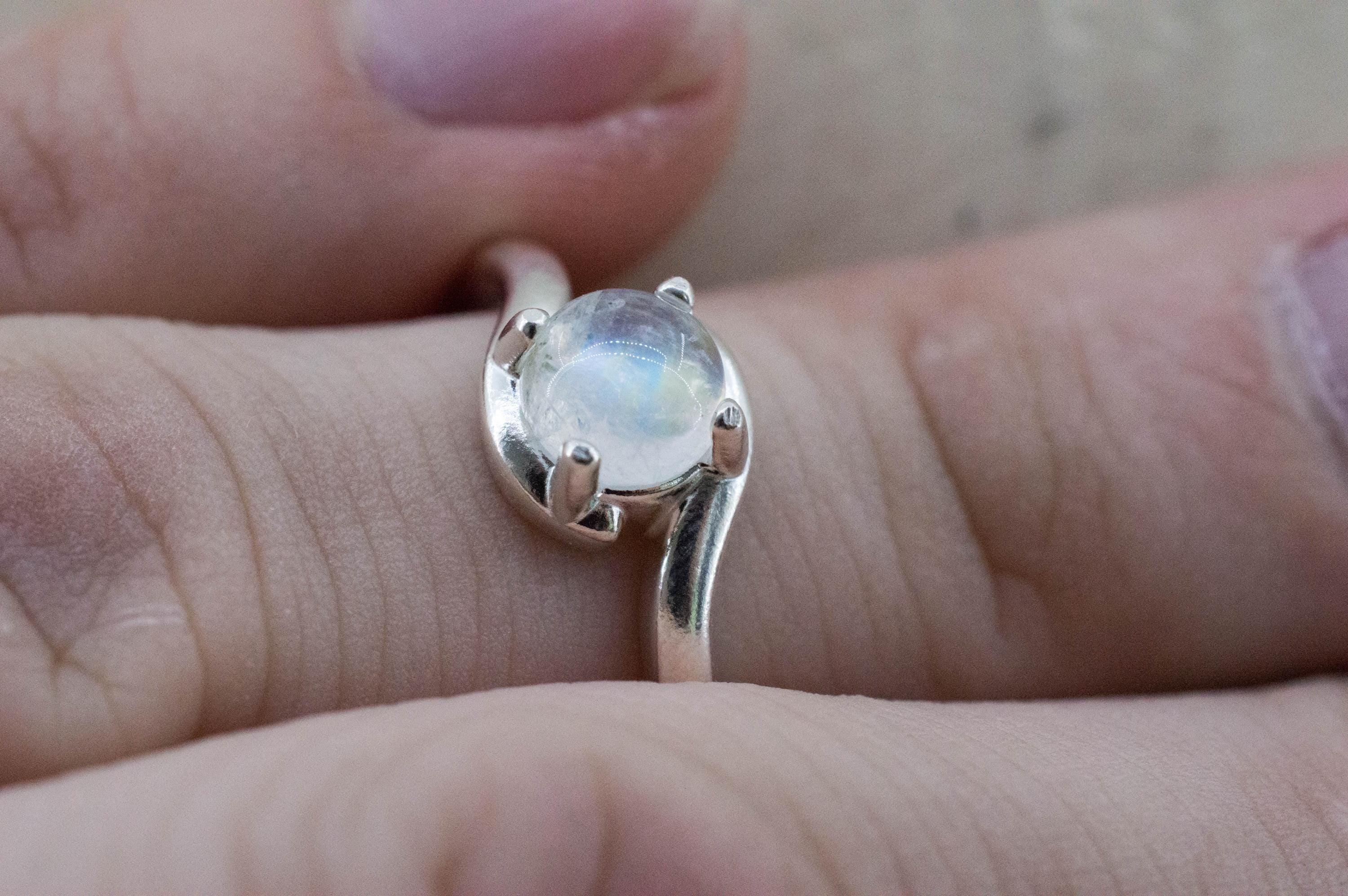 Rainbow Moonstone Ring, Natural Untreated India Moonstone; 0.935cts - Mark Oliver Gems