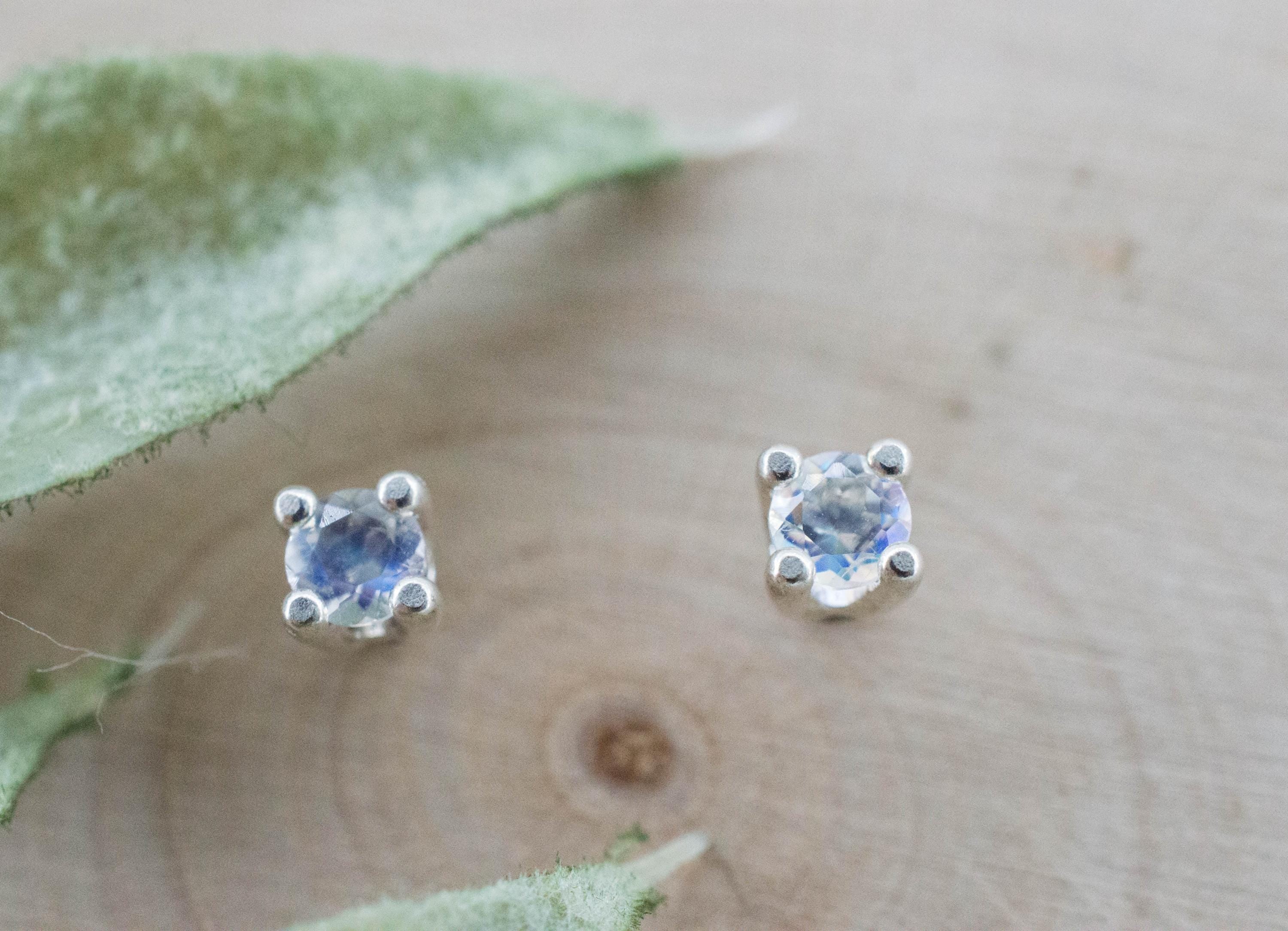 Rainbow Moonstone Earrings, Natural Untreated India Moonstone; 0.185cts - Mark Oliver Gems