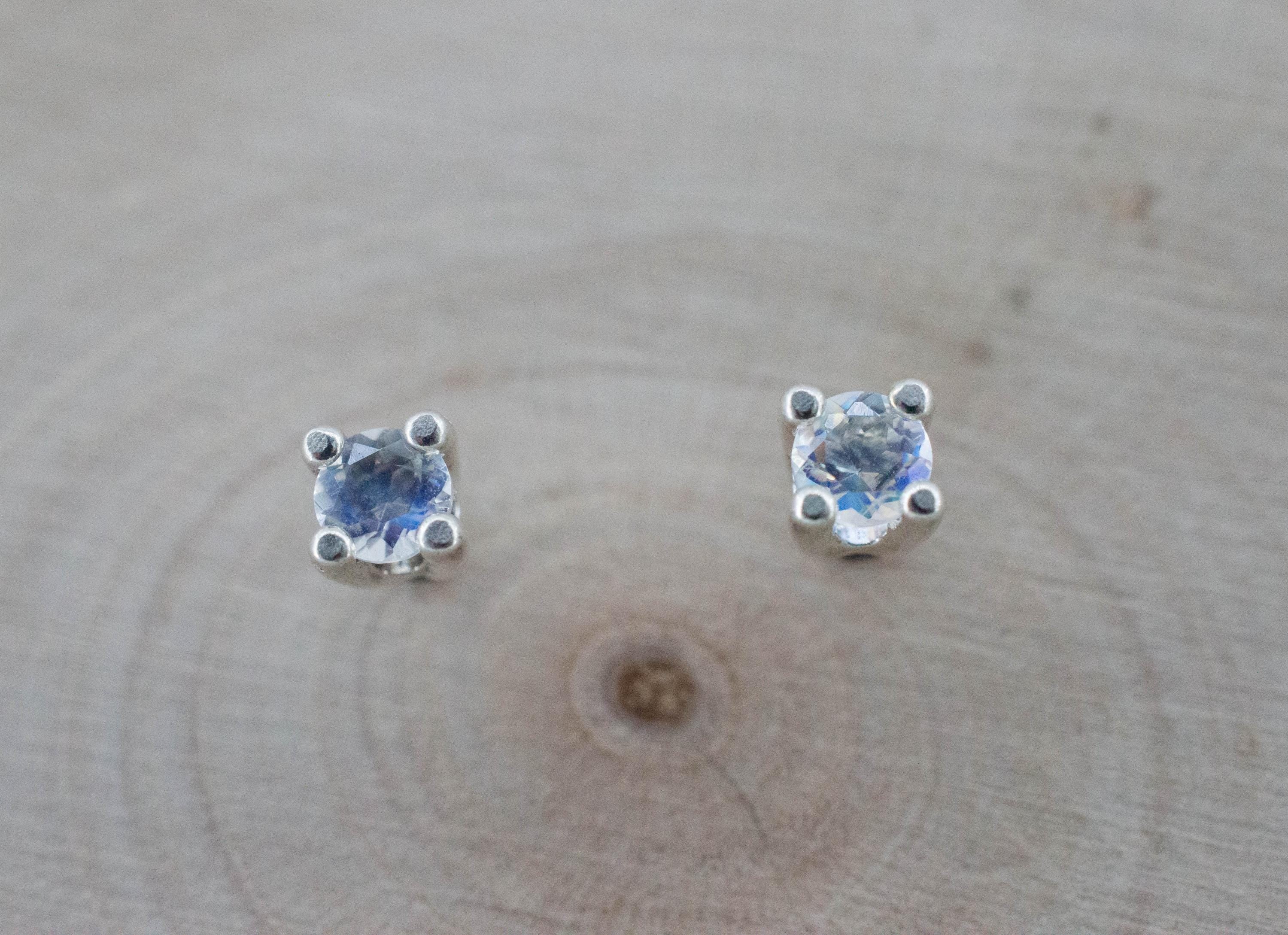 Rainbow Moonstone Earrings, Natural Untreated India Moonstone; 0.185cts - Mark Oliver Gems