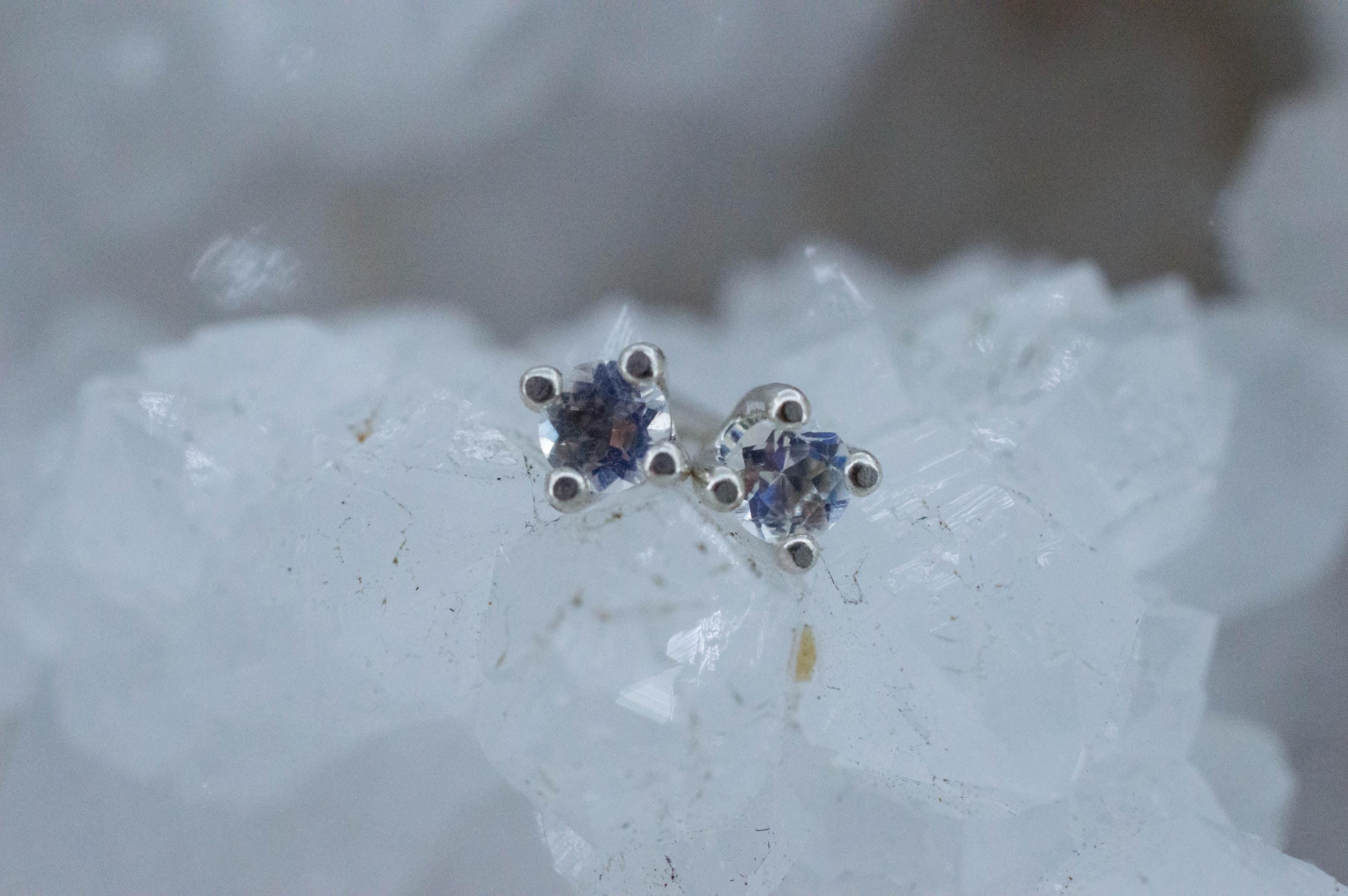 Rainbow Moonstone Earrings, Natural Untreated India Moonstone; 0.185cts - Mark Oliver Gems