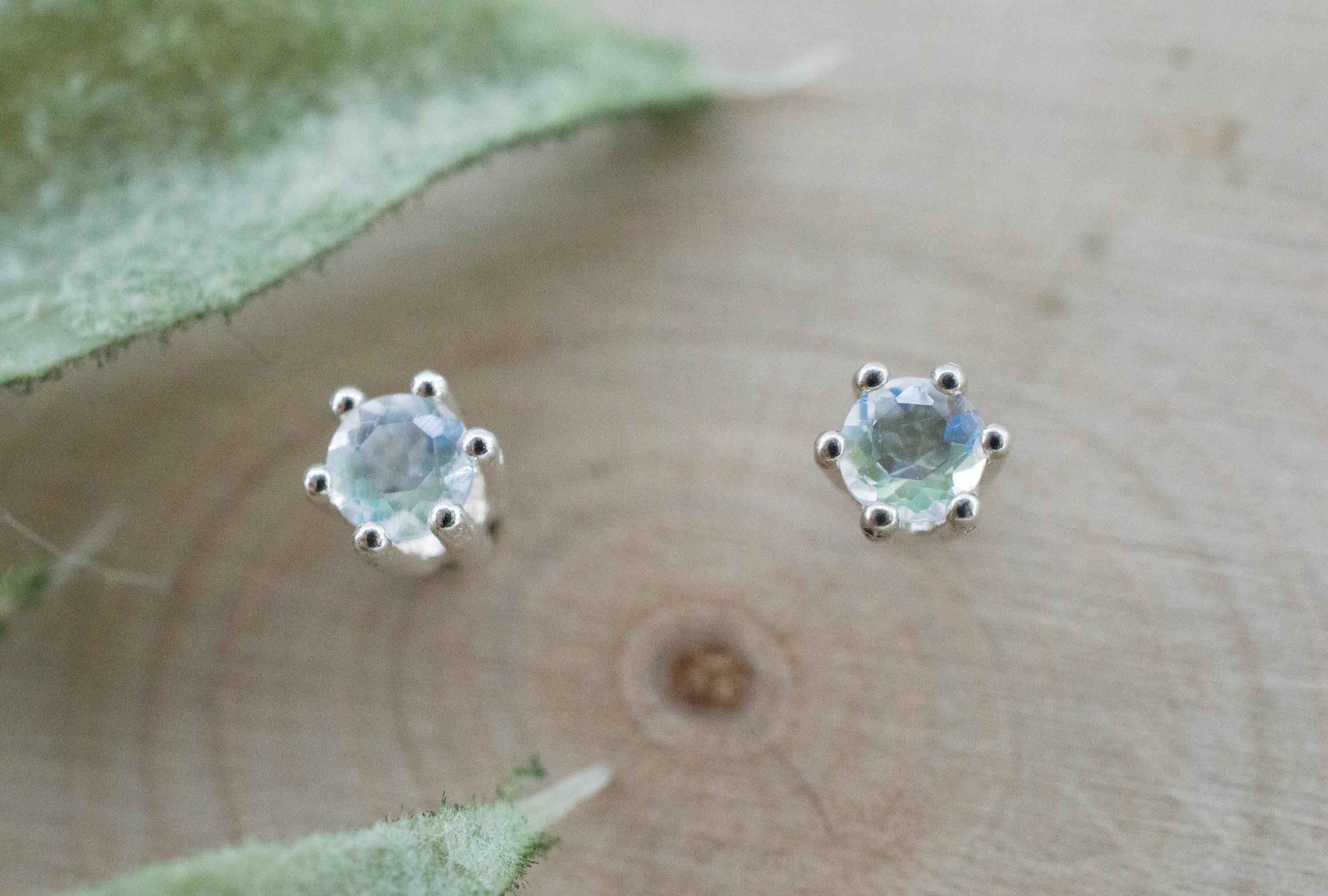 Rainbow Moonstone Earrings, Natural Untreated India Moonstone; 0.190cts - Mark Oliver Gems